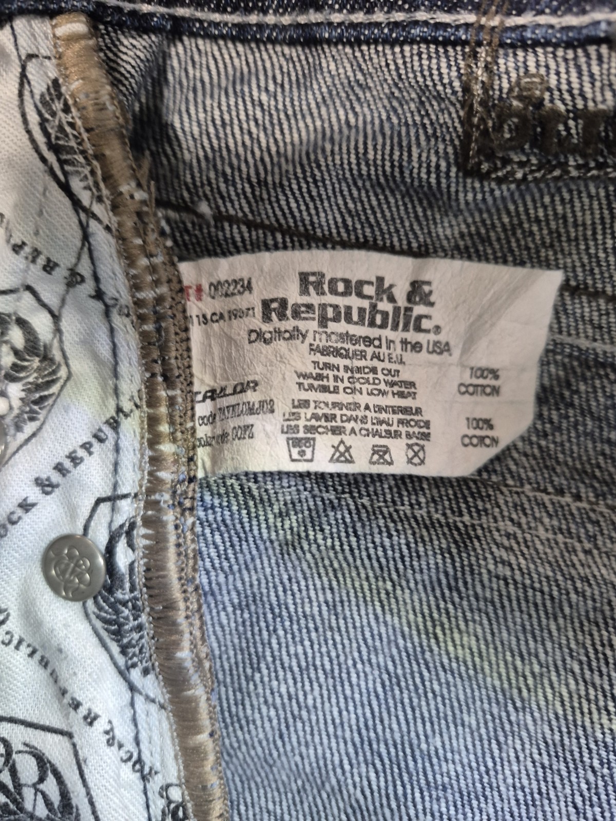 Rock & Republic Men’s Button Fly Blue Jeans Sz 33×27 Comfort Bootcut Made USA