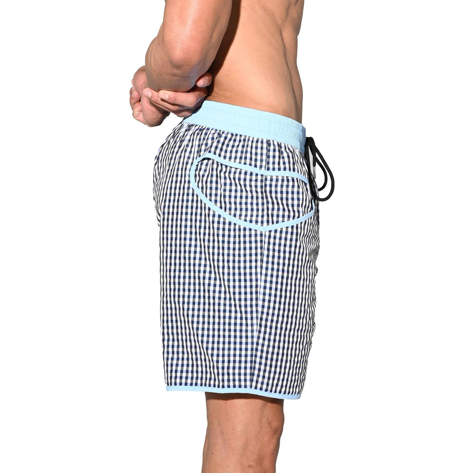 Men’s Lightweight Pocket Board Shorts Fast Dry Surf Lining Swimwear Plaid B4570