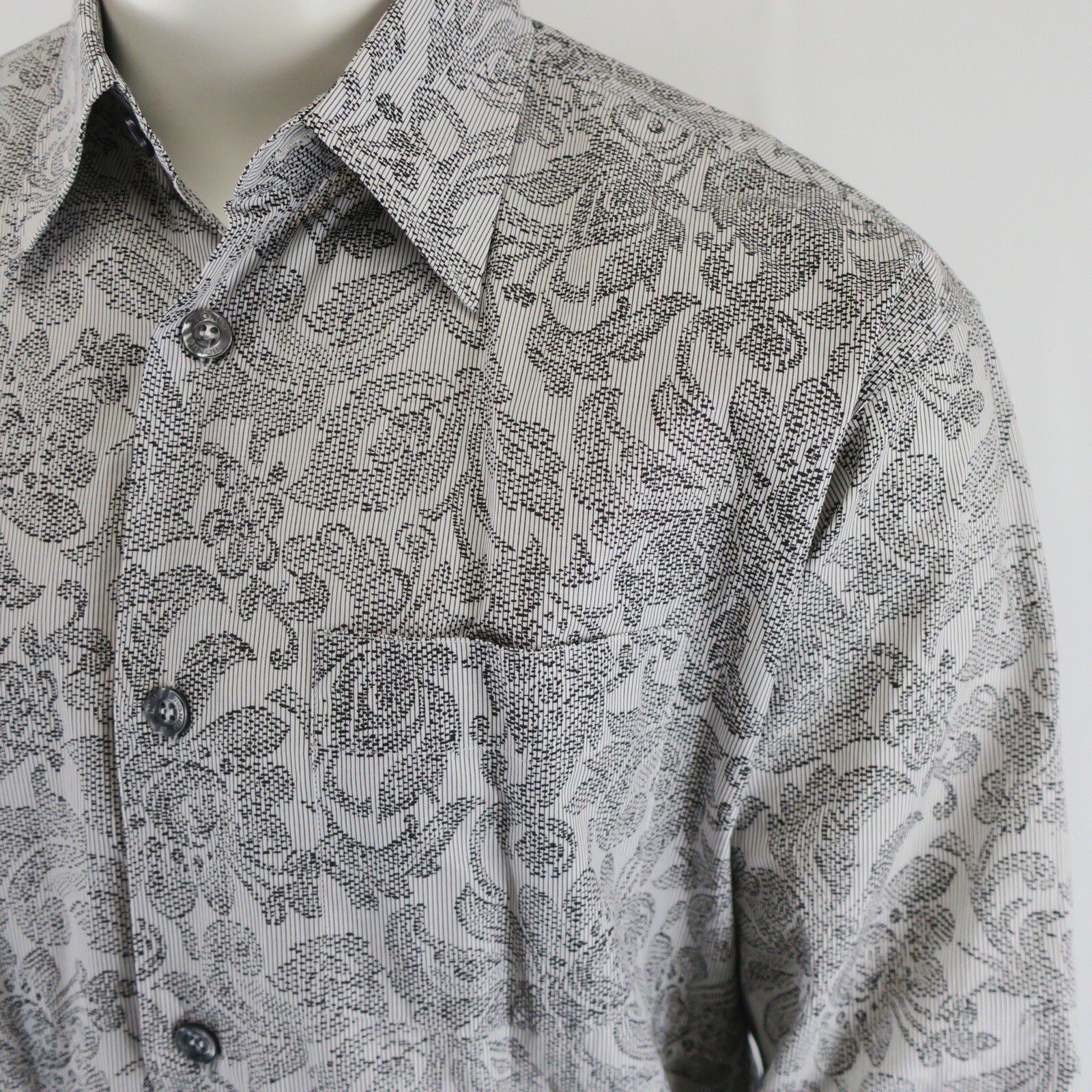 Signum Long Sleeve Button Up Shirt Mens S Black White 100% Baumwolle Cotton
