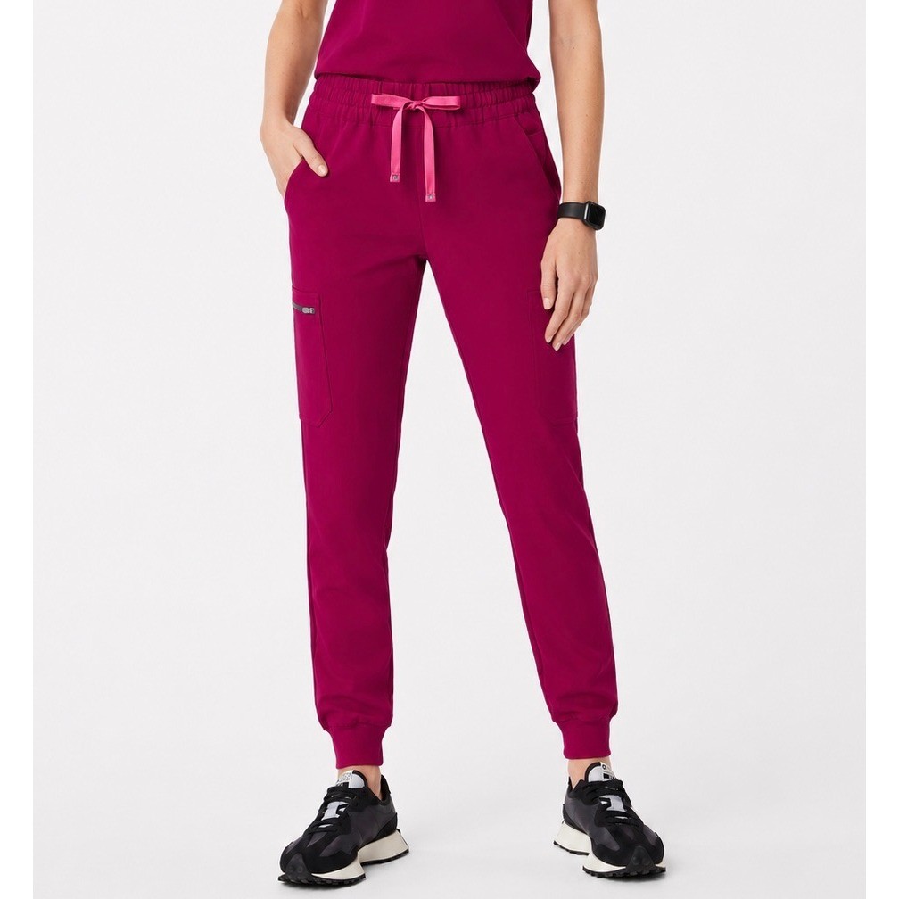 FIGS Uman Relaxed Jogger Scrub Pants Women M Petite Dark Magenta Medical Uniform