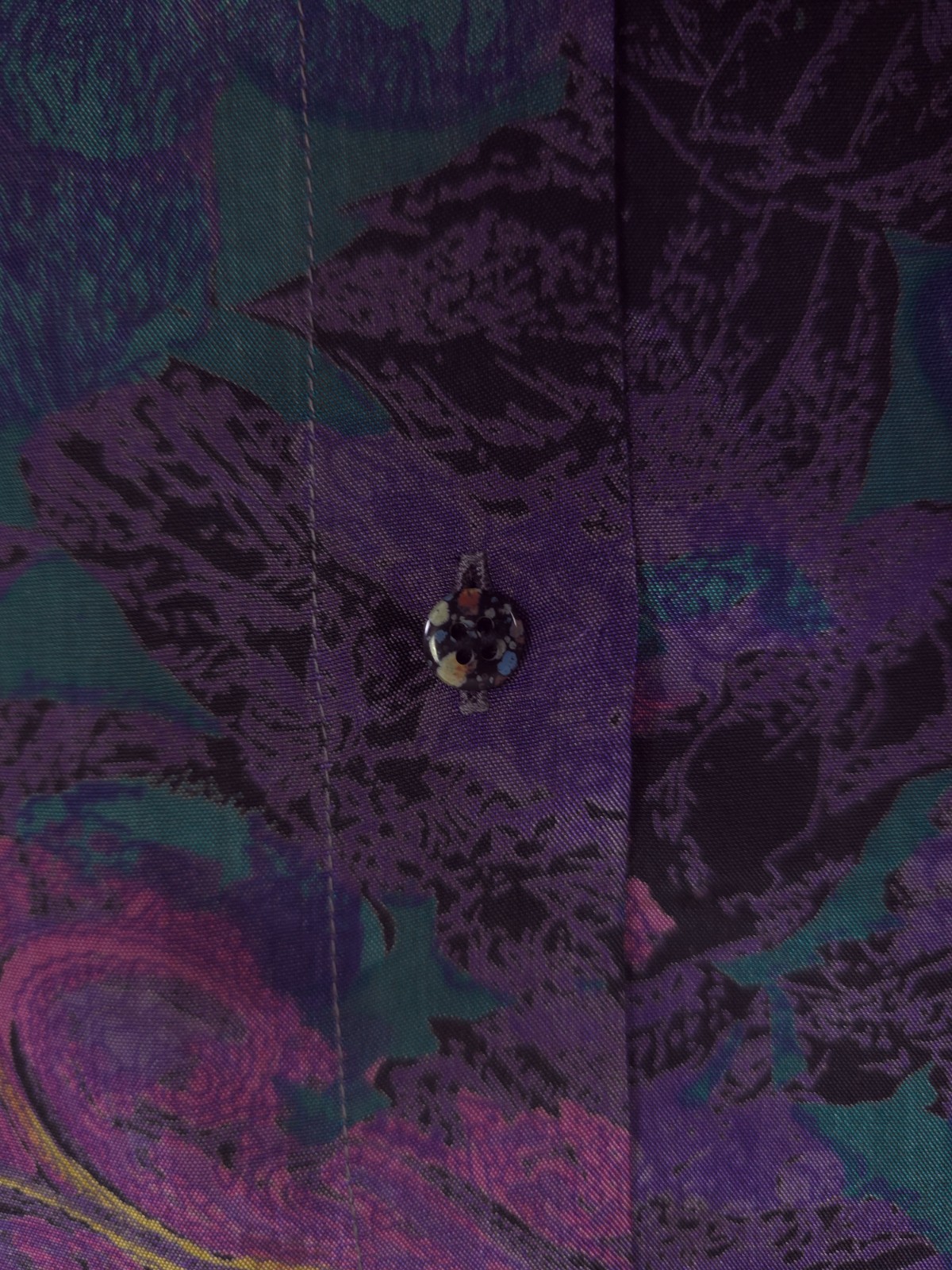 90s Christian Dior Silk Paisley Shirt – Purple/Teal Abstract Pattern Fits L-XXL