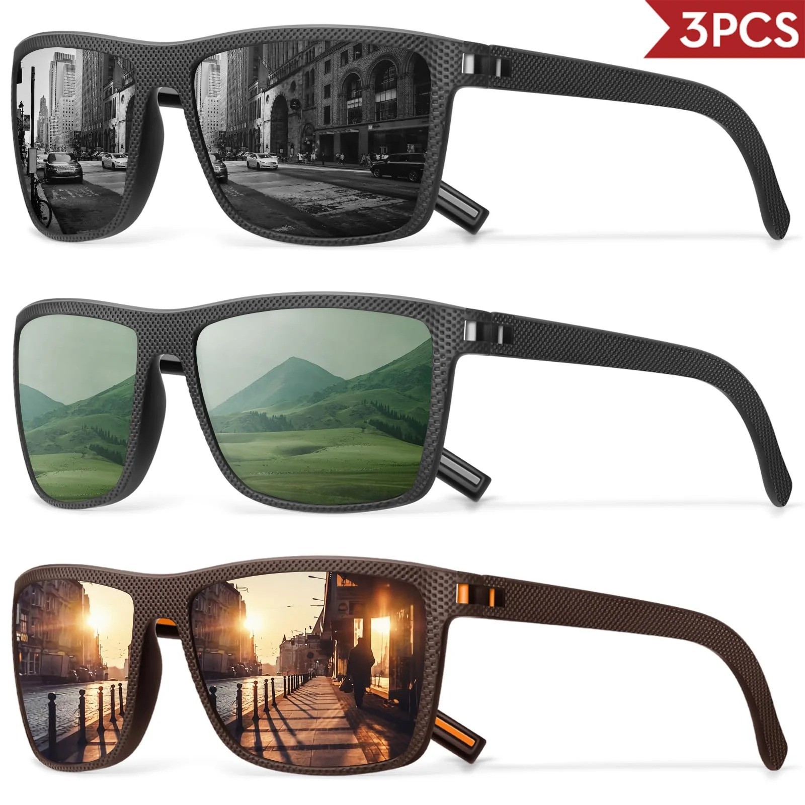 3/4 Pack New Designer Box Polarized Colorful Sunglasses for Men and Women