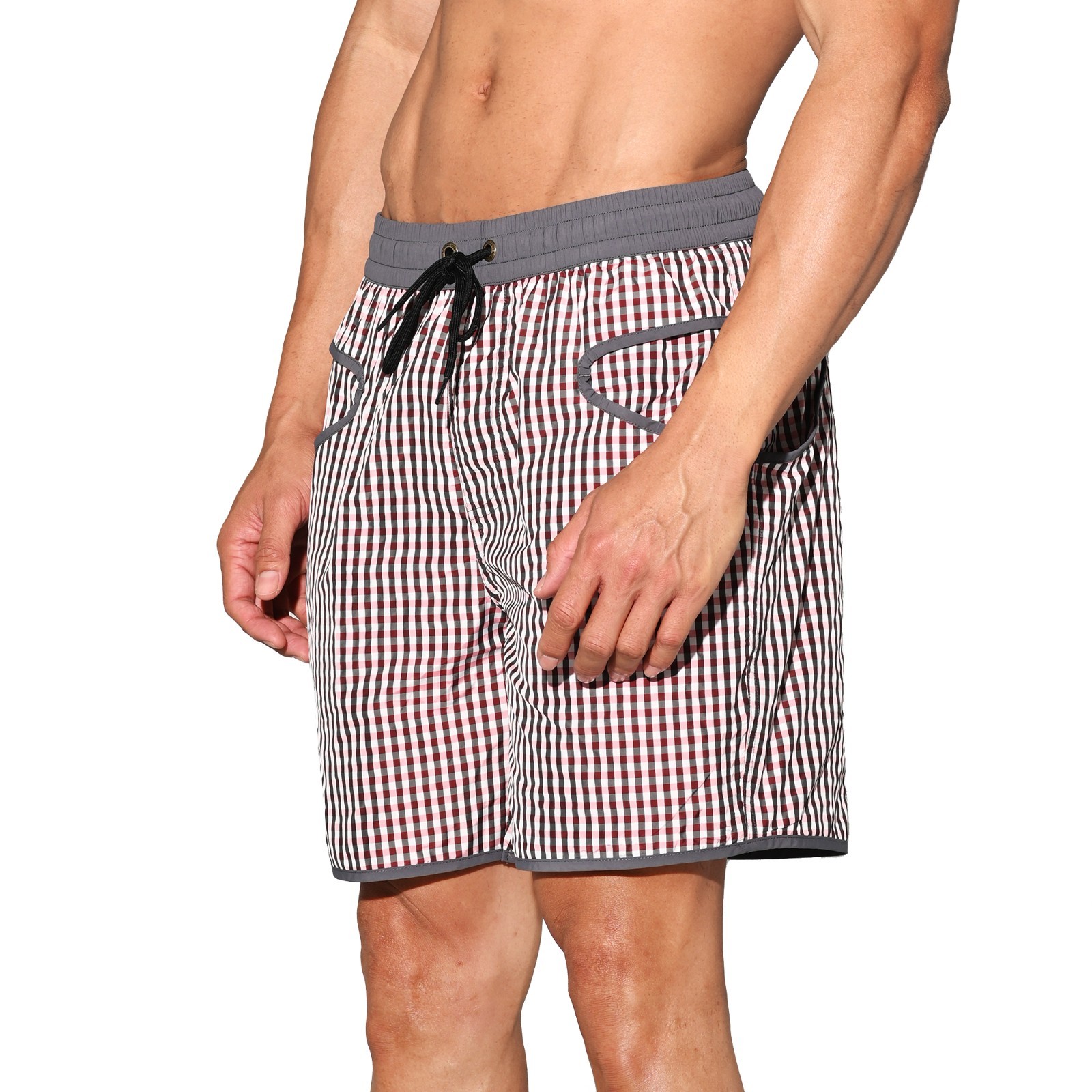 Men’s Lightweight Pocket Board Shorts Fast Dry Surf Lining Swimwear Plaid B4570