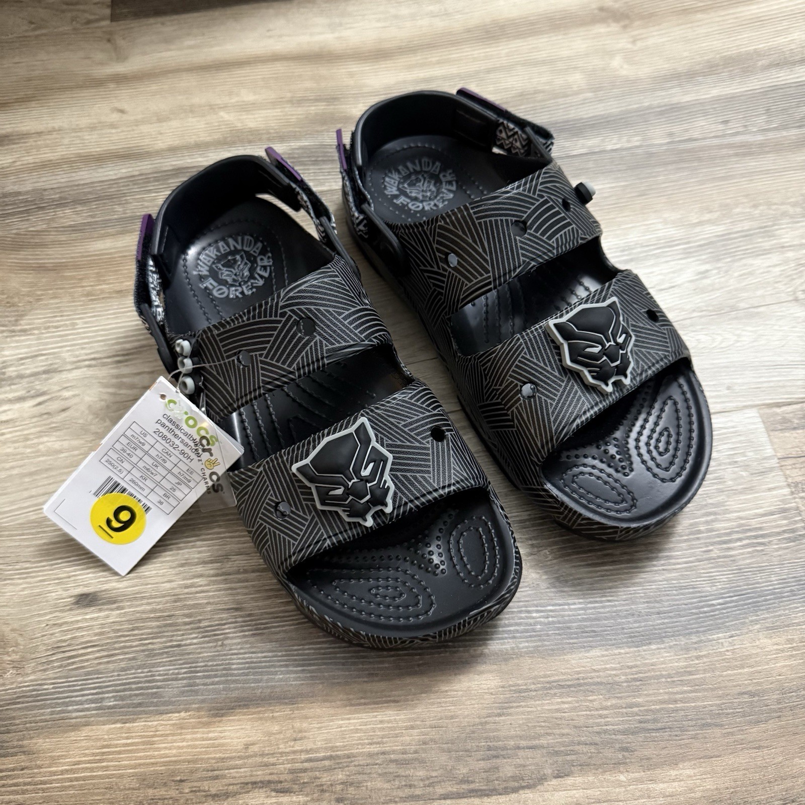 Crocs Black Panther Sandals W9 M7 Marvel Wakanda Forever Slide Adjustable NWT