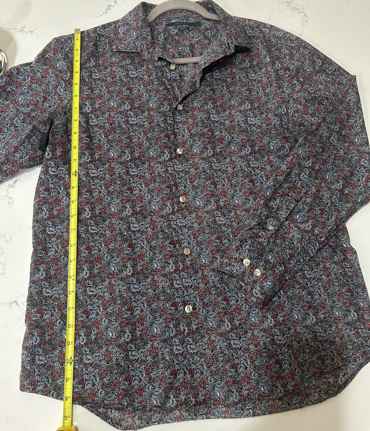 Perry Ellis Men’s L Slim Fit Floral Shirt Blue Red White Long Sleeve Button-Up