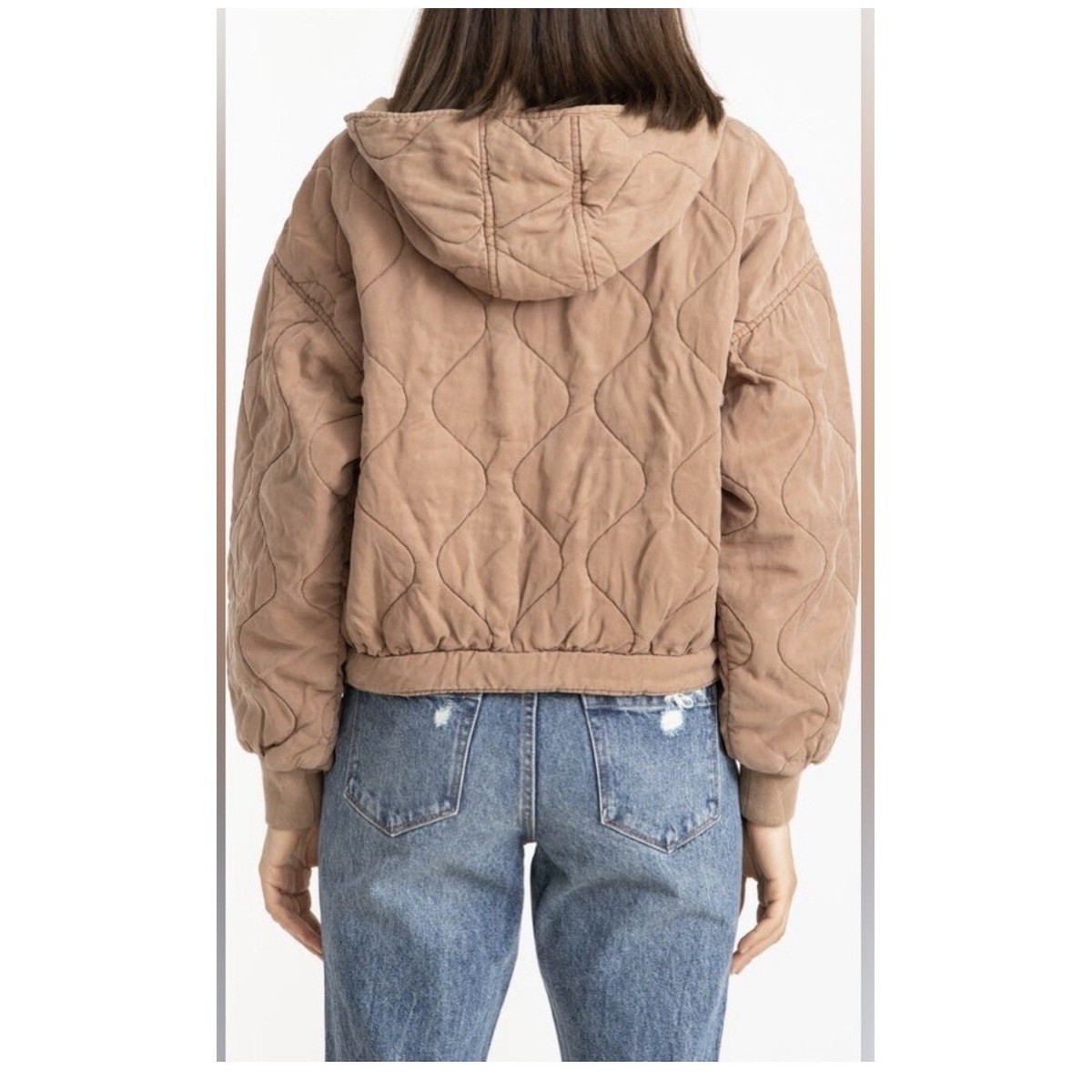 BlankNYC Womens Quilted Hooded Bomber Jacket in Clay Rose Mauve Size XS