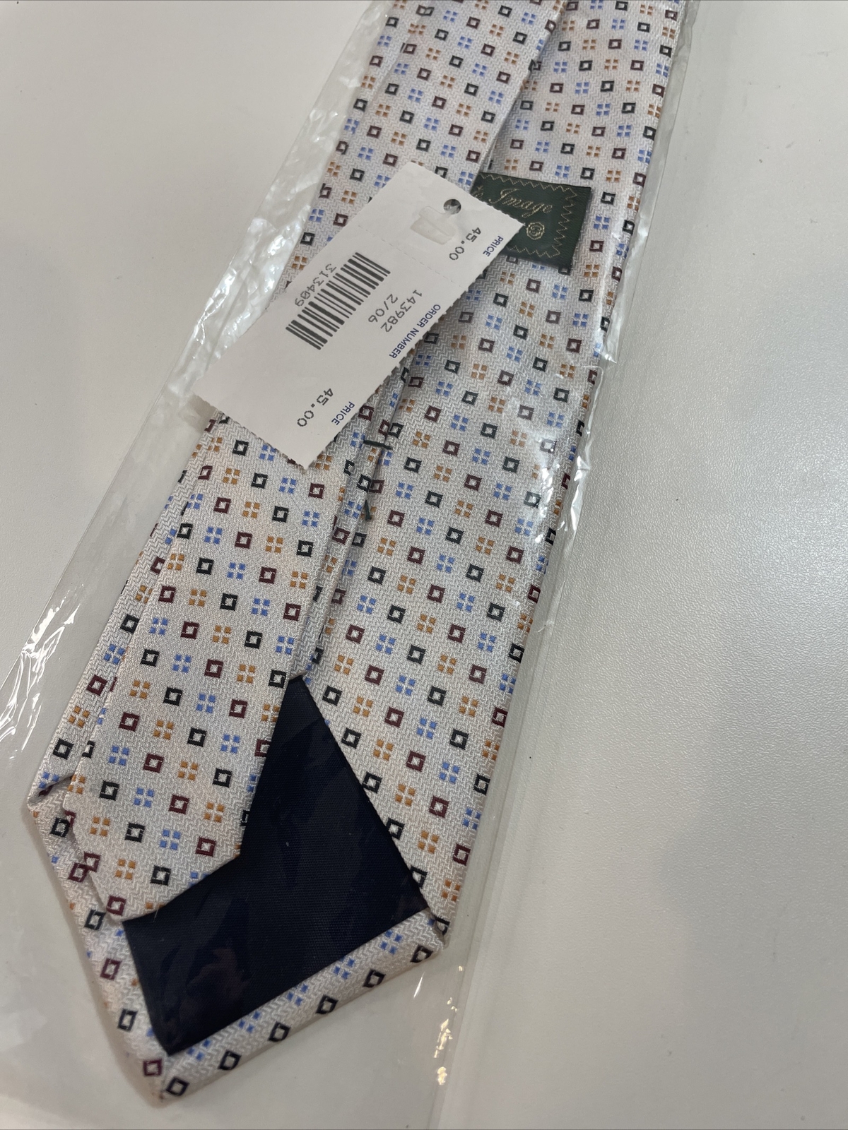 TOM JAMES Corporate Image Men’s 100% Silk Tie USA Geometric White Multicolor New