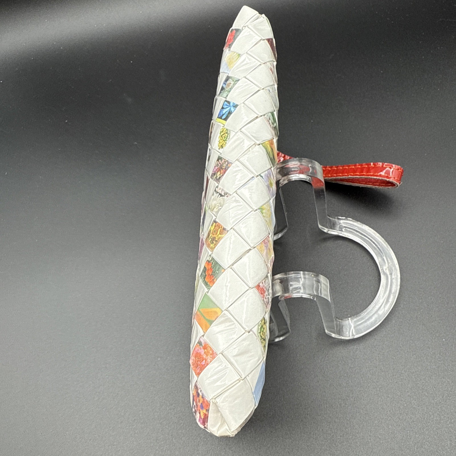 Nahui Ollin White And Floral Candy Wrapper Clutch Purse Wristlet Zip Top Woven