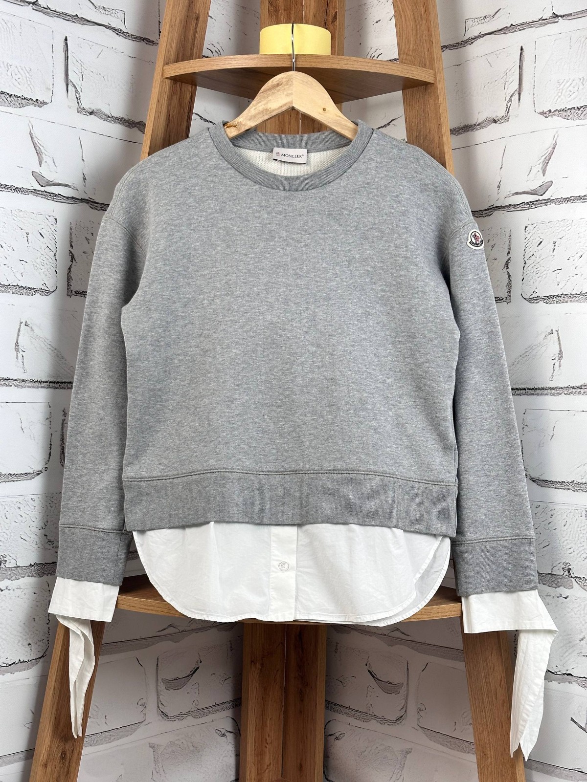 Moncler Maglia Girocollo Sweatshirt Blouse 2 in 1 Gray Size S (US DUTIES PAID)