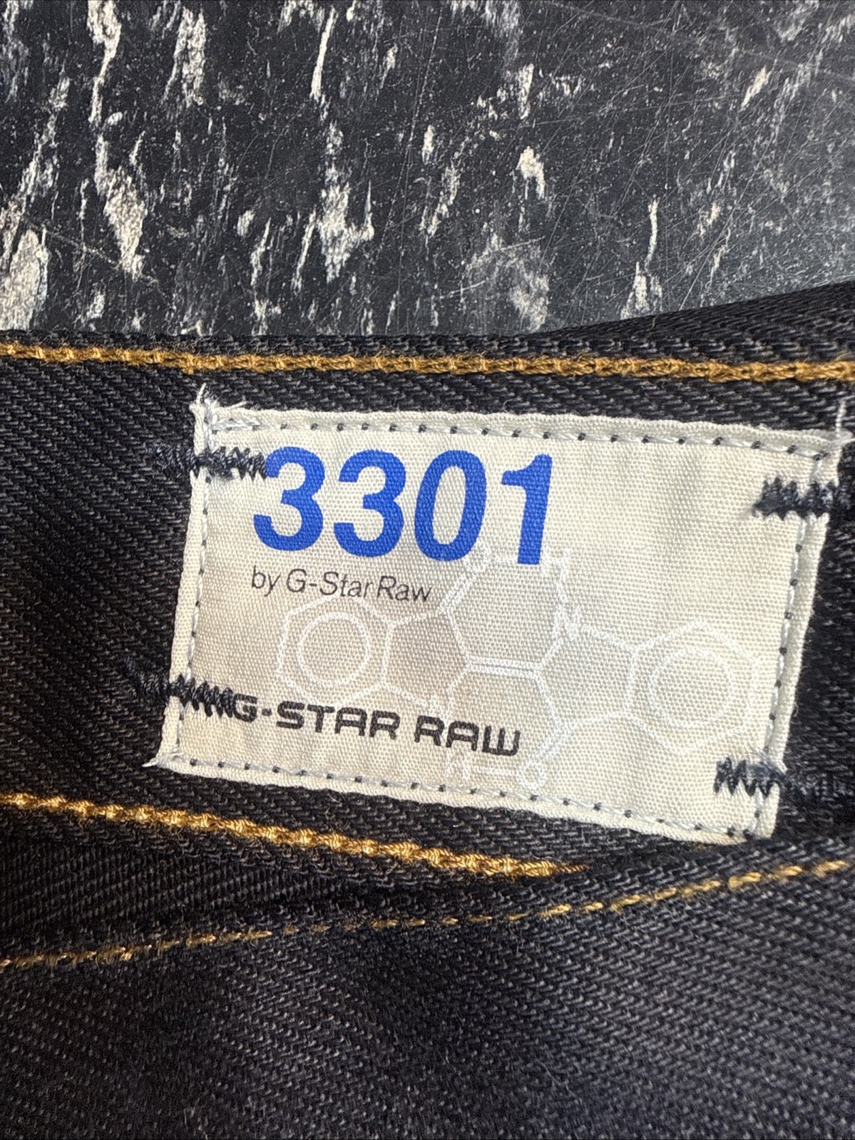 G Star Raw 3301 Straight Button Fly Dark Denim Blue Jeans Mens 34×34 Indigo EUC