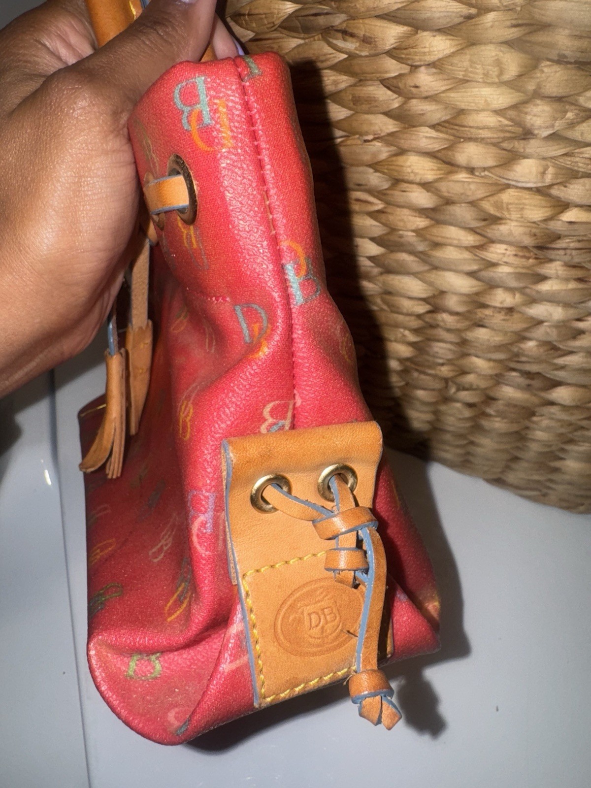 Dooney & Bourke Pink Multicolor DB Signature Tote Bag + Matching Zip Wallet Set