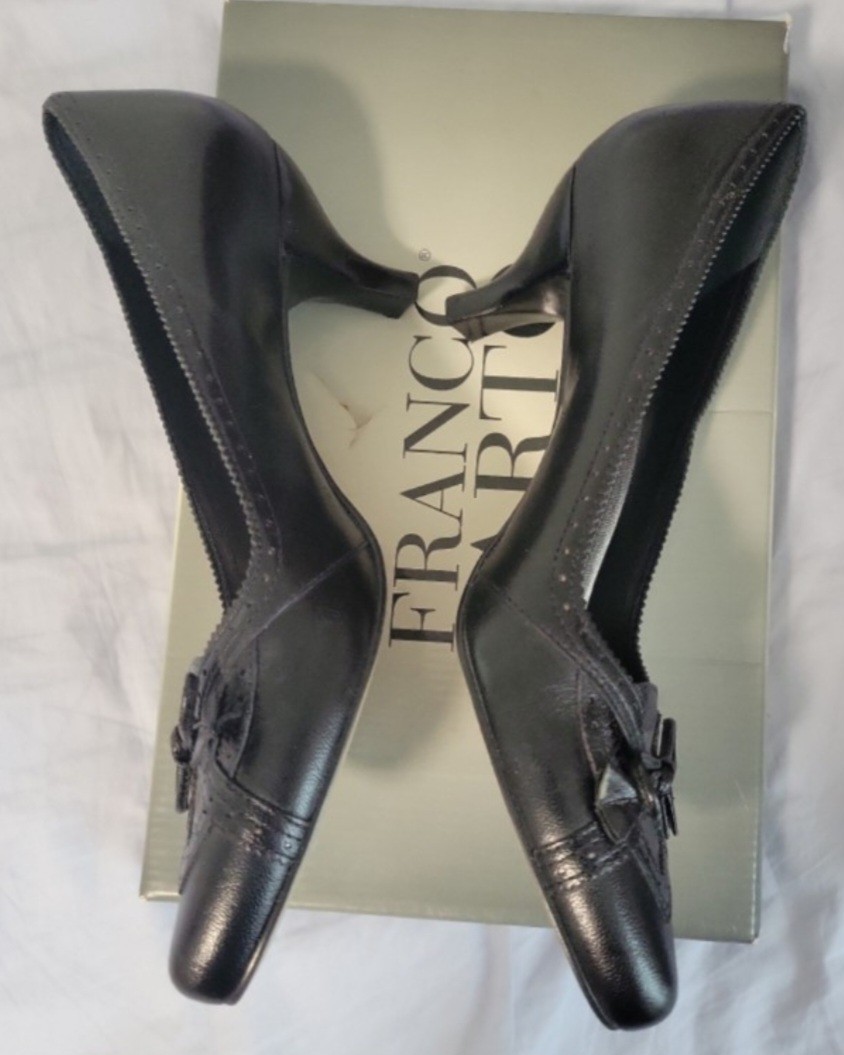 Franco Sarto Black Leather Pointed Toe Pump Bow Spool Heel Slip-On US 8 M