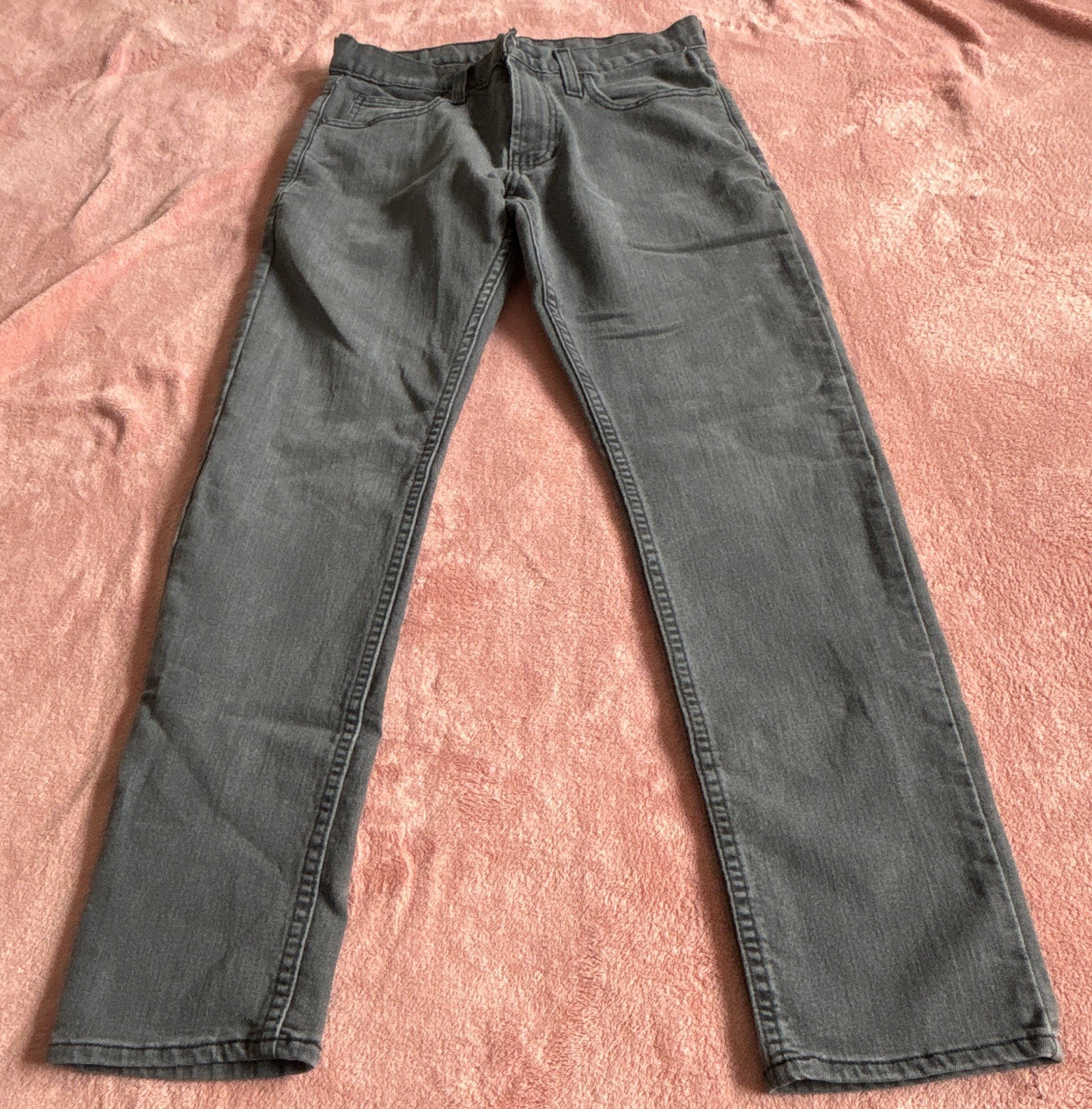 Men’s Slim Fit Stretch Gray Dark Wash Denim Straight 5-Pocket Jeans 29X30