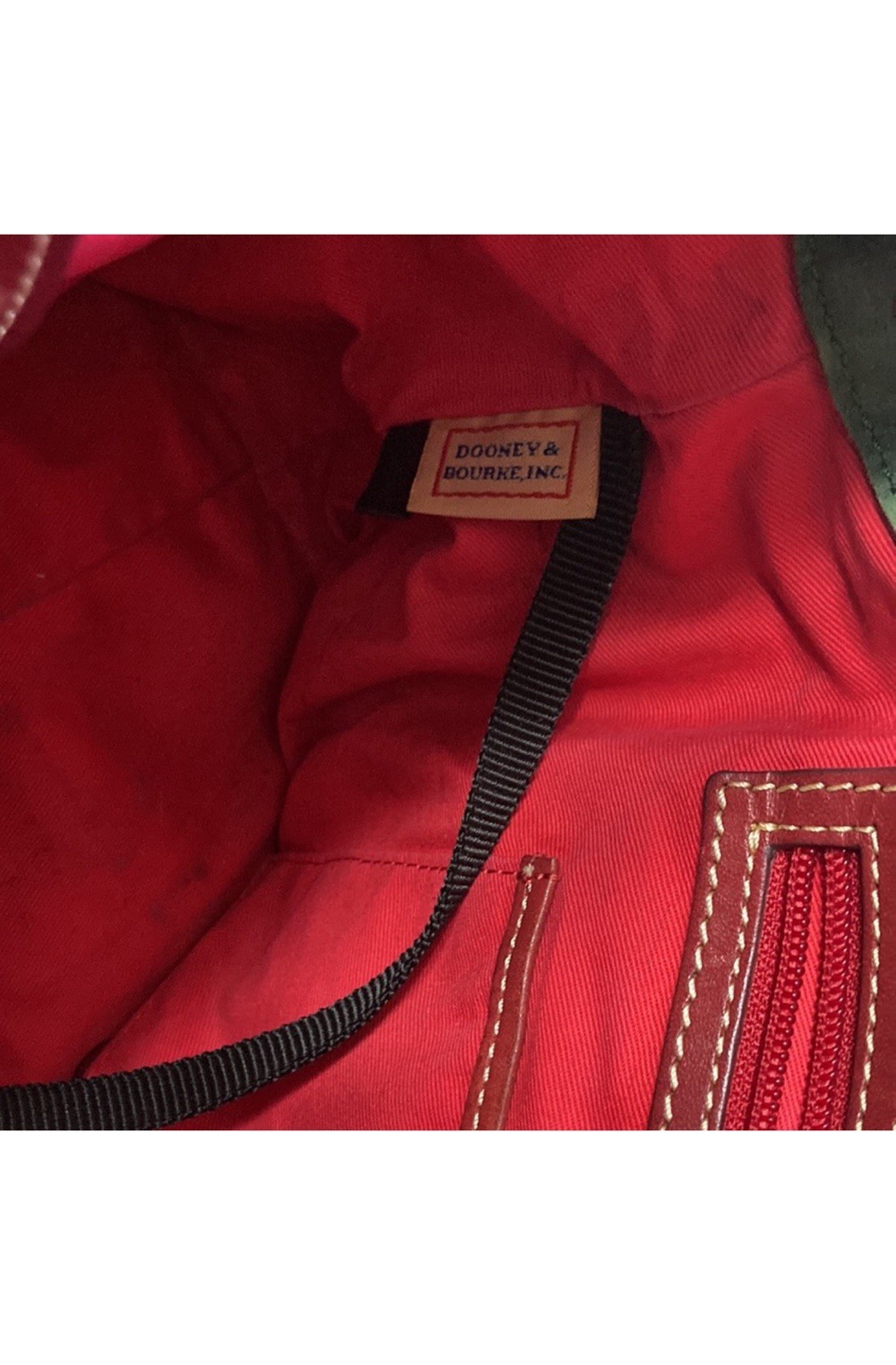 Dooney & Bourke Monogram Satchel Top Handle Zip Tassel Red Lined Gold