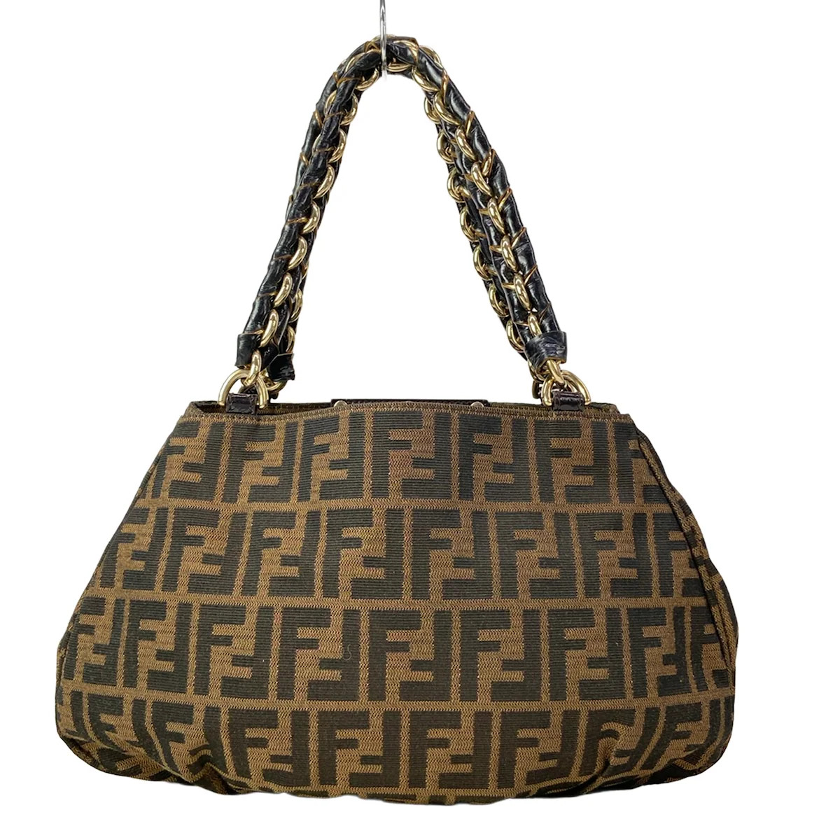 FENDI Zucca 8BR615 Light Brown Black Gold Jacquard Patent Leather Hardware