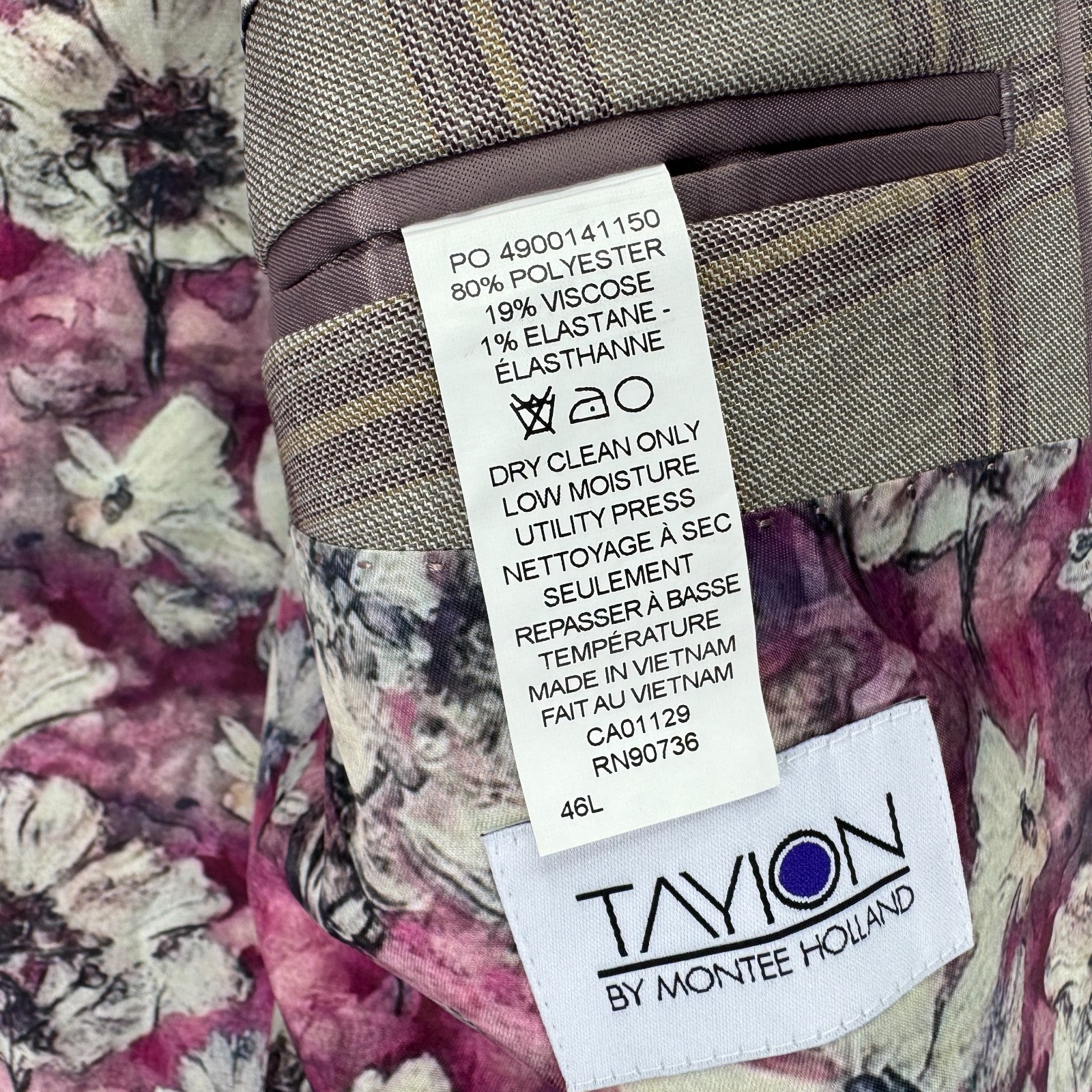 Tayion Mens Agordy Regular Fit Plaid Suit Jacket Tan Red 46L