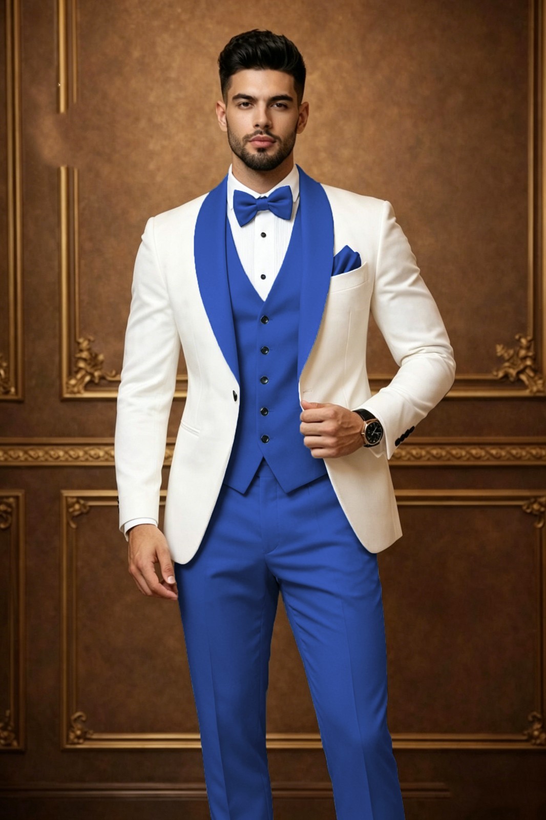 Business 3Pcs Men’s Suit Formal Wedding Tuxedos Jacket Shawl Lapel Blazer Coat