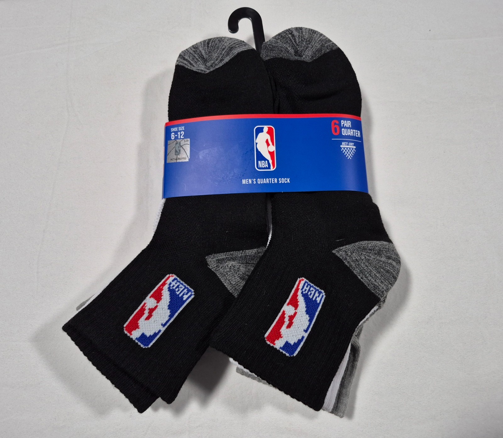 NBA Mens Quarter Sports Training Black 6 Pair Socks Official Licensed Apparel