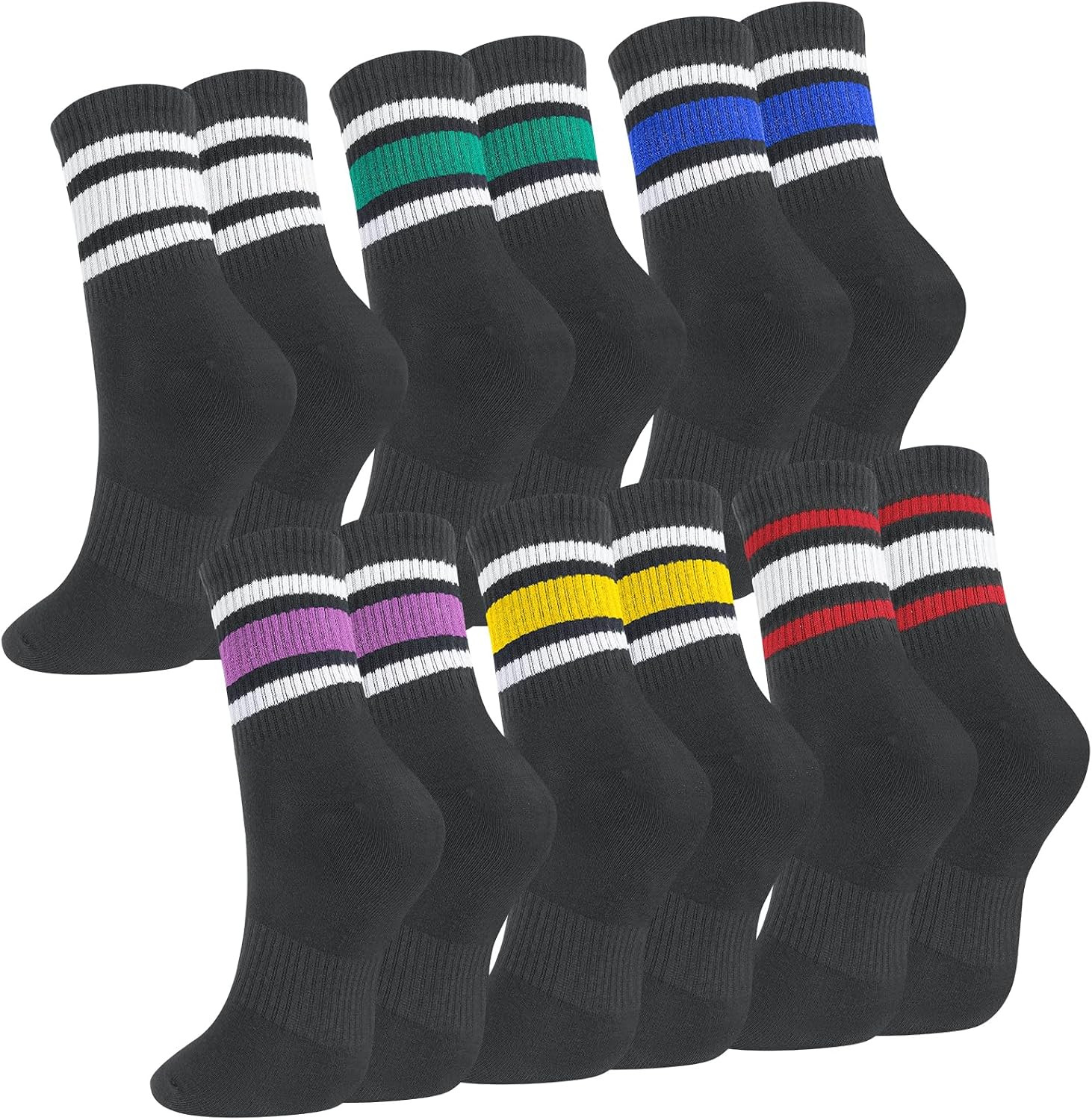 6 Pairs Retro Stripe Tube Socks | Classic Athletic Sport Running Crew Socks Casu