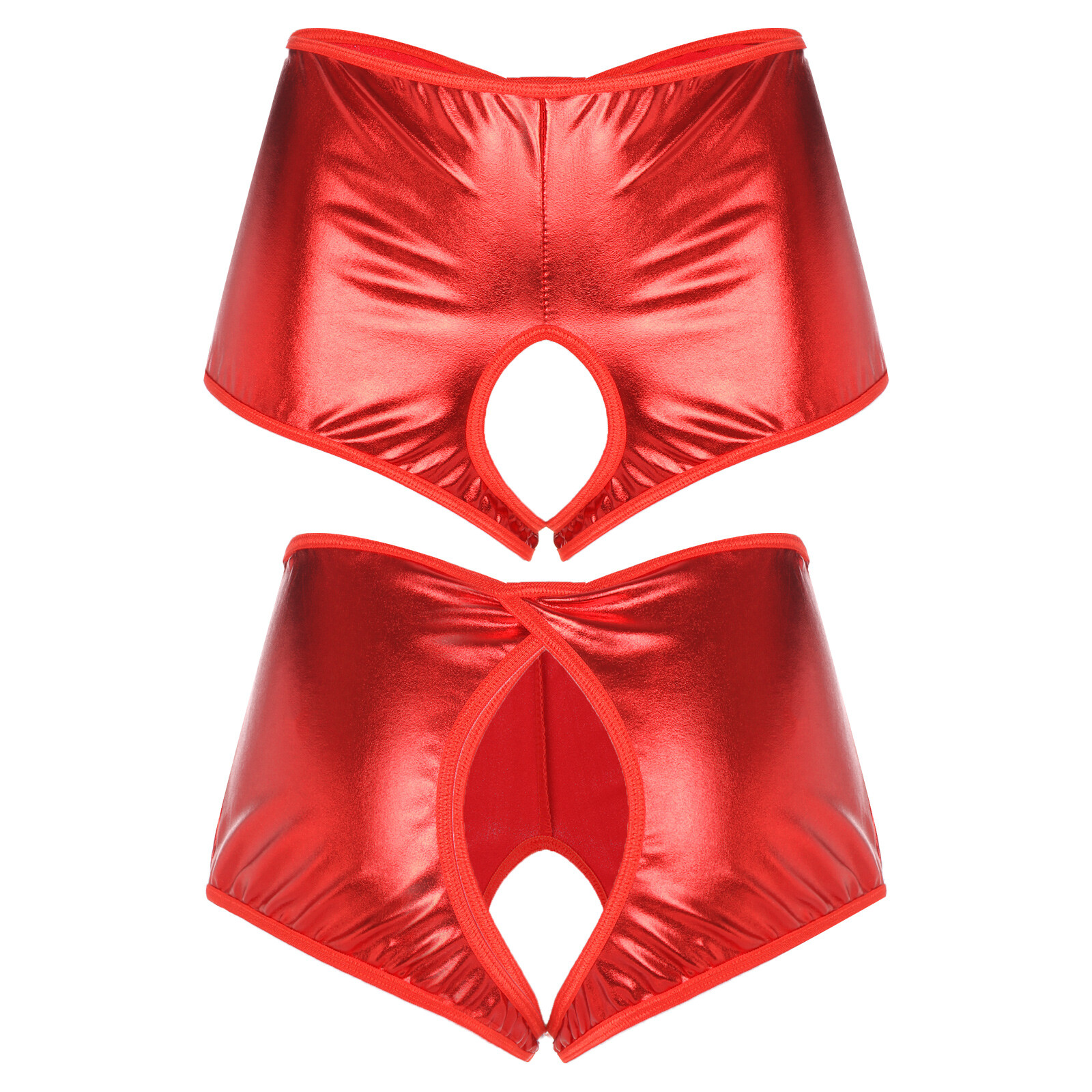 Womens Underwear Wet-look Shiny Crotch-less Low Rise Brief Panties Hot Pants