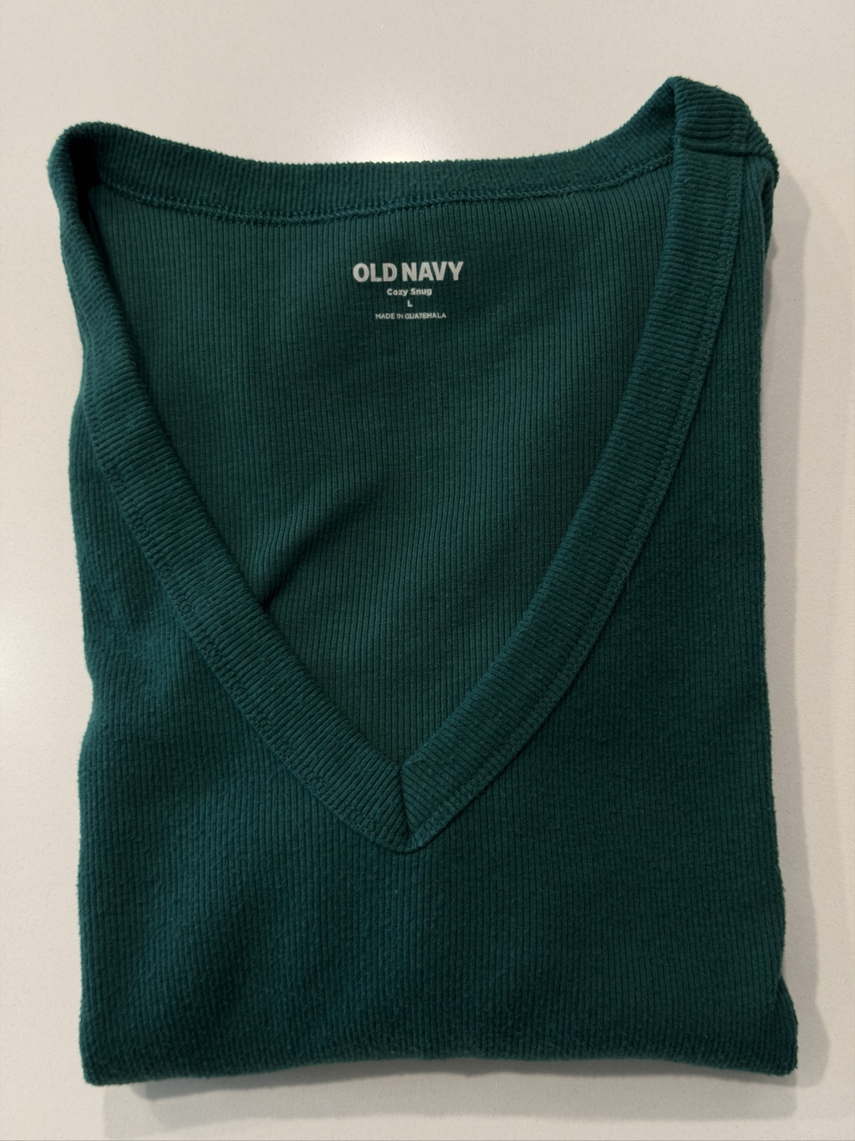Old Navy Cozy Snug Women’s L Dark Green Ribbed V-Neck Long Sleeve Shirt