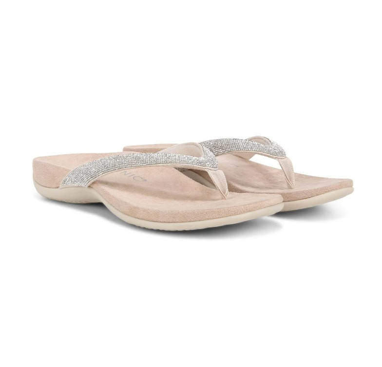 Vionic Dillon Shine Toe Post Sandal Women Comfort Rhinestone Flat Flip Flop