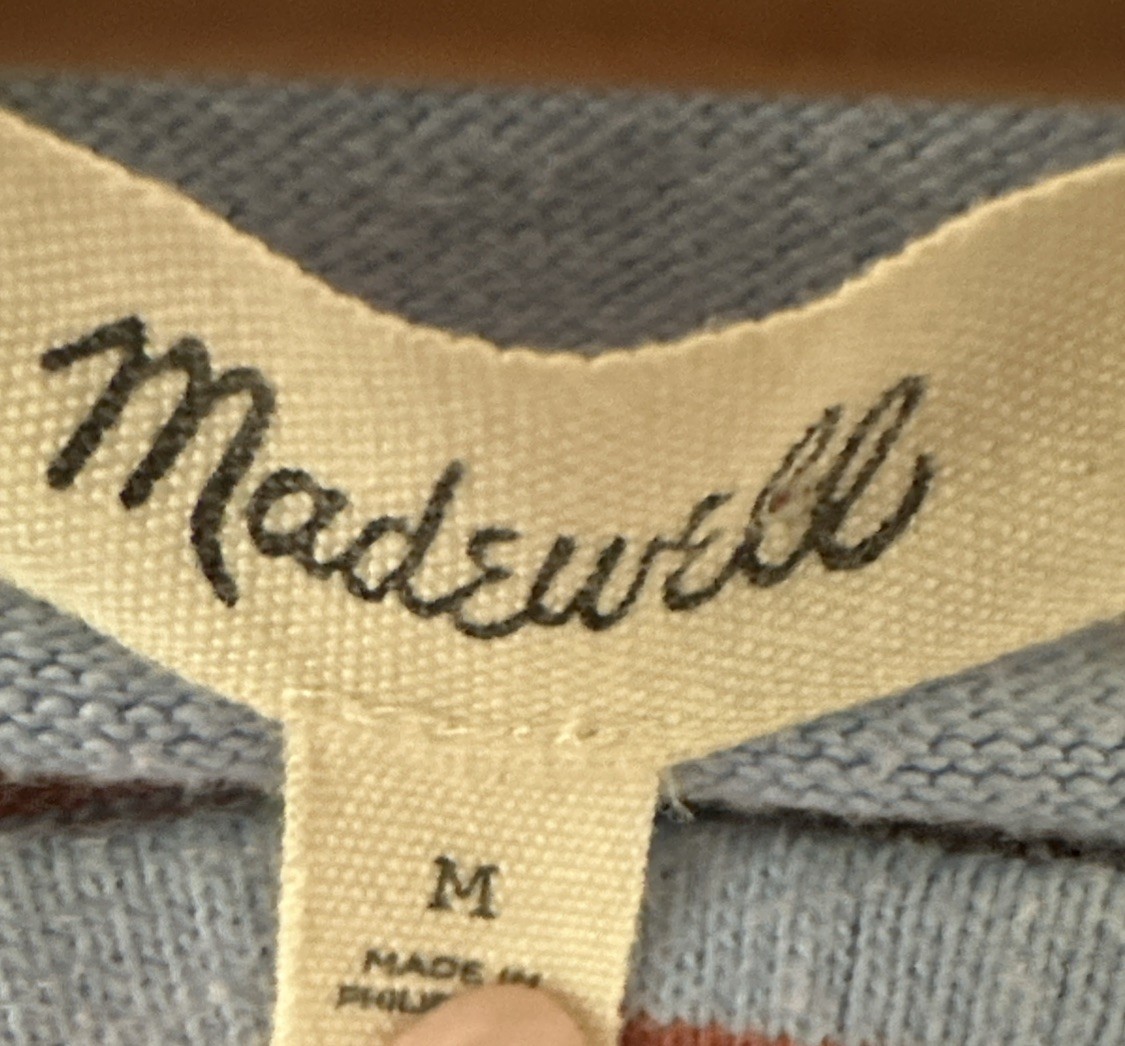 Madewell Shirred Bell Sleeve M Sailor Blue Red Striped Pullover Coastal Preppy