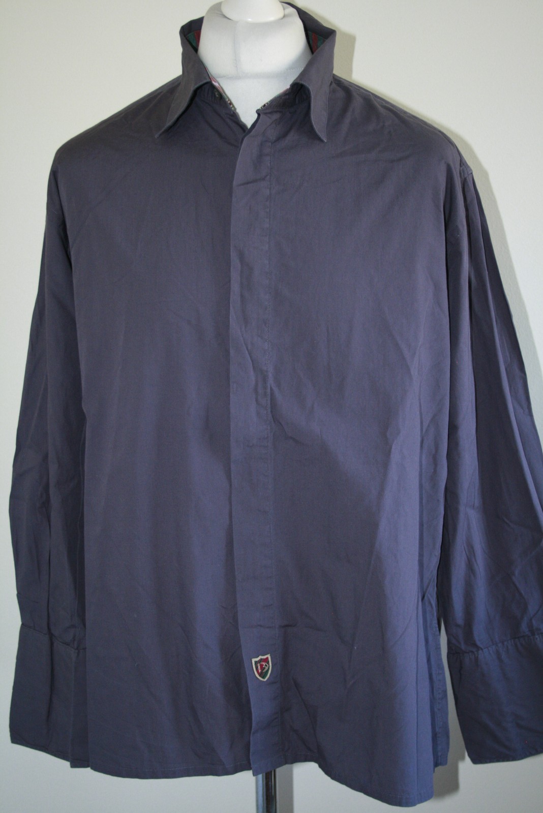 Ozwald Boateng Mens Hidden Placket Double Cuff Shirt – XL – Charcoal Grey Top