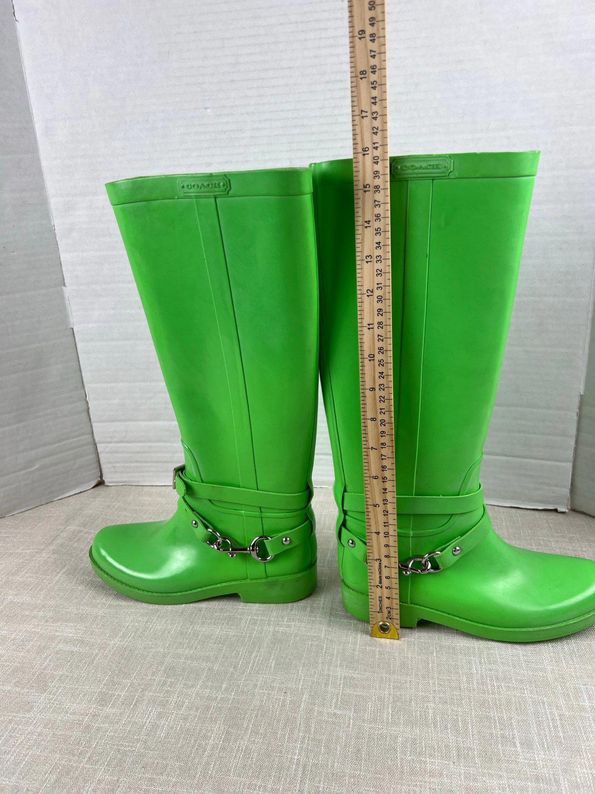 COACH Lori Model Tall Rubber Rain Boots Women’s Sz 6 Green Waterproof Ankle