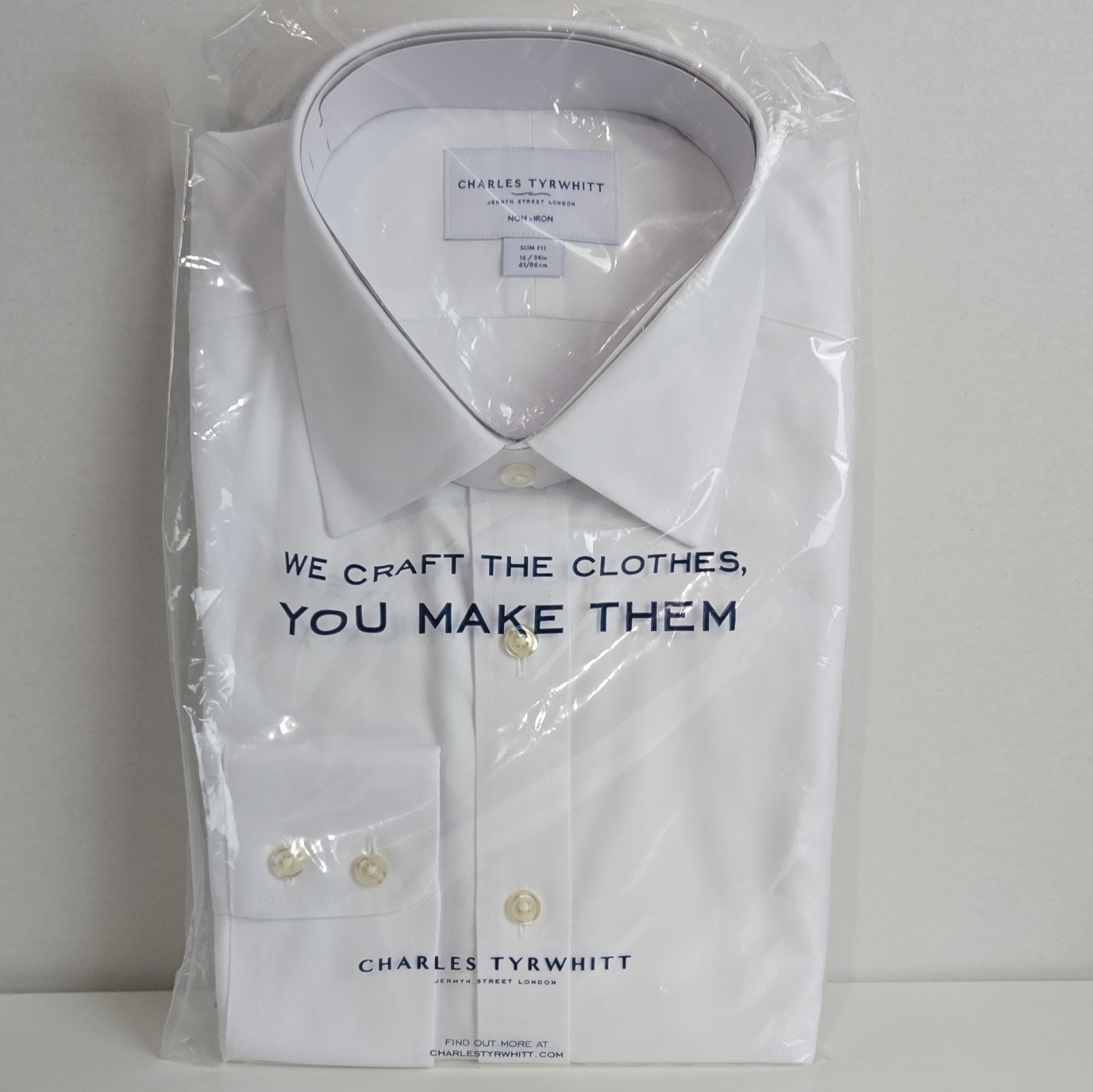 Charles Tyrwhitt Non-Iron Slim Twill Dress Shirt White 16/34