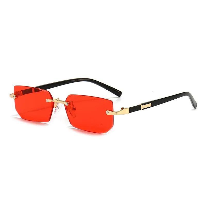 Rimless Sunglasses Rectangle Fashion Popular Women Men Shades Small Square