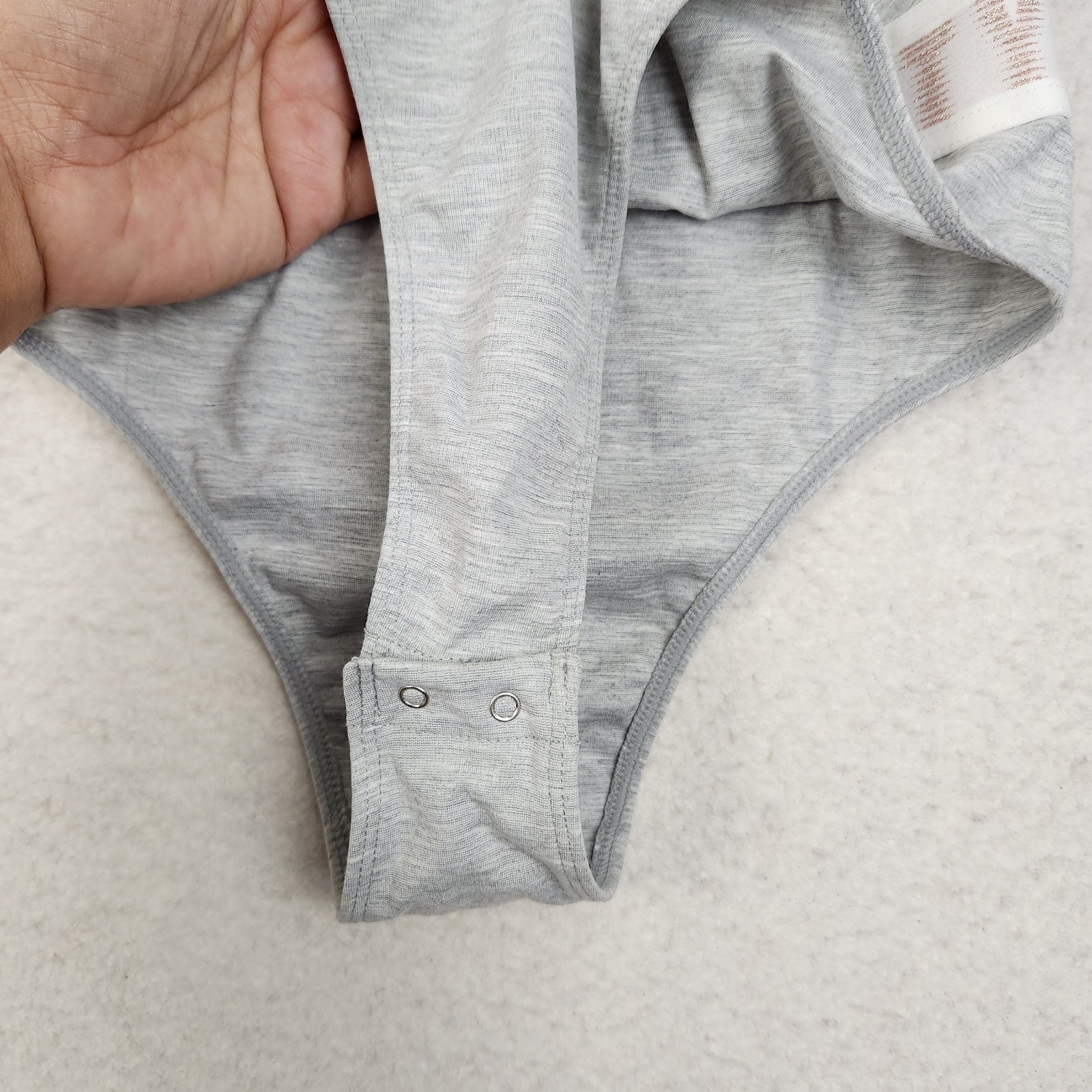 Savage X Fenty Womens Size Small Gray Deep Plunge V-Neck Snap Crotch Bodysuit