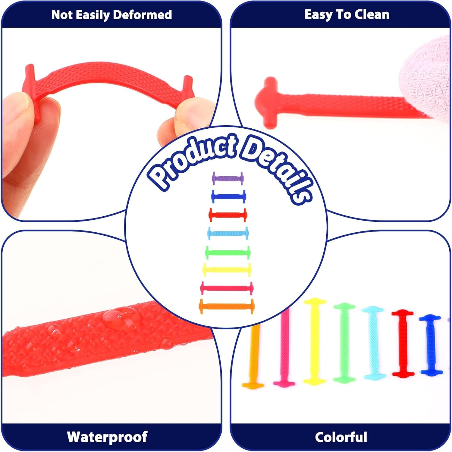 48PCS No Tie Shoelaces Elastic Silicone Shoe Laces for Adults Kids Multicolor