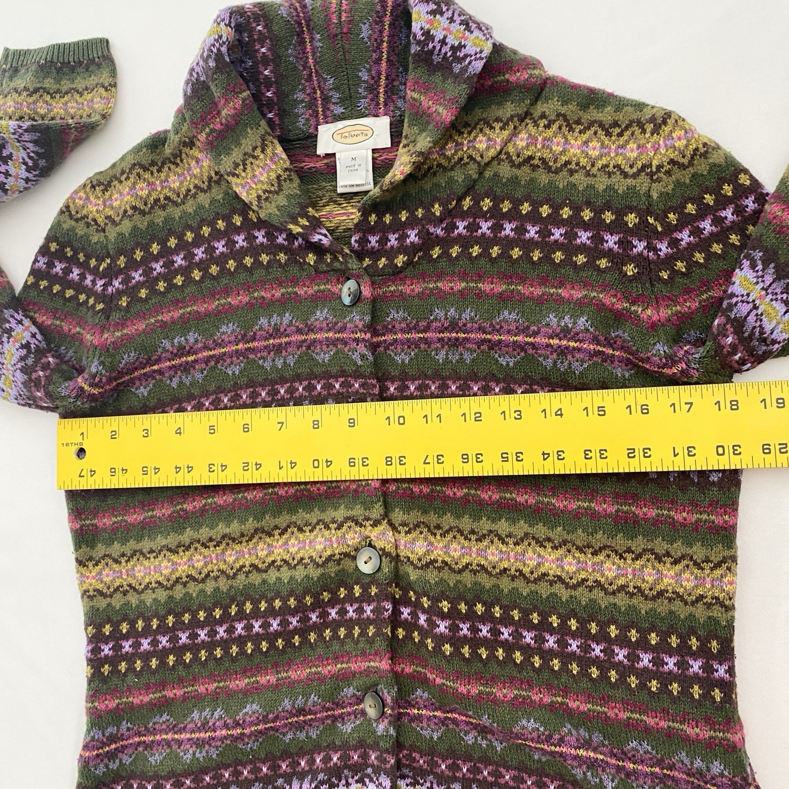 Talbots Cardigan Sweater Womens Medium Vintage Cotton Blend Striped Cabincore