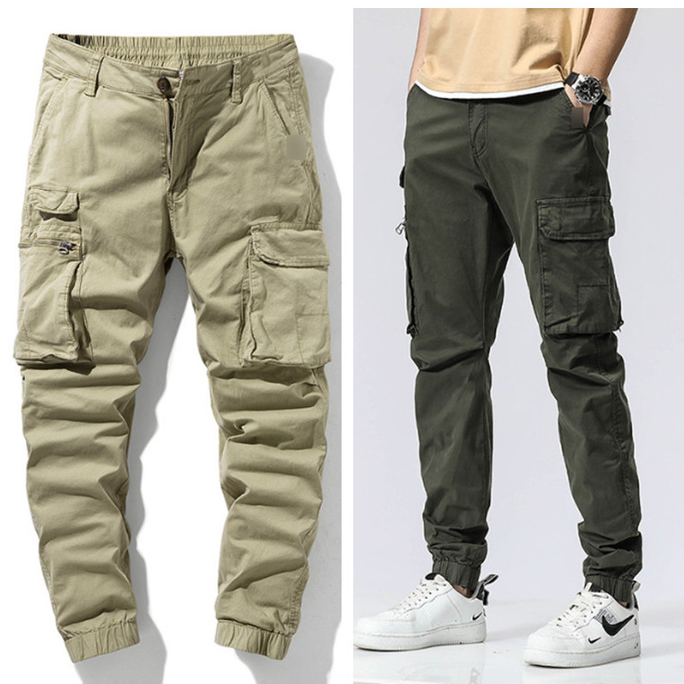 Mens Cargo Jogger Pants Slim Fit Pockets Cotton Pants Long tapered Trousers Gift