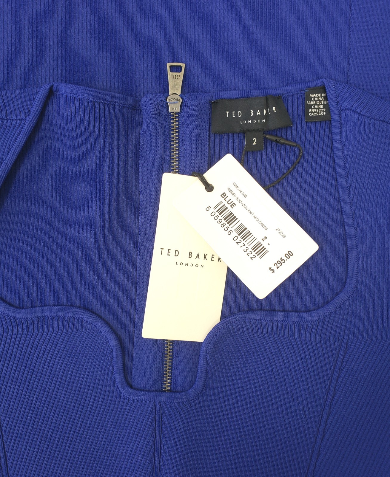Ted Baker Alixis Women’s Rib Knit Bodycon Midi Dress Blue Ted Size 2 / US 6
