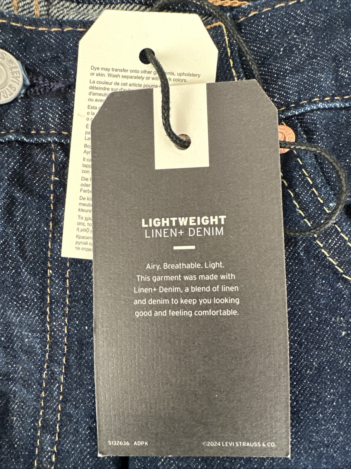 Levis 568 loose straight jeans Dark Blue Cotton Linen Jeans Men’s Sz 38Wx31L