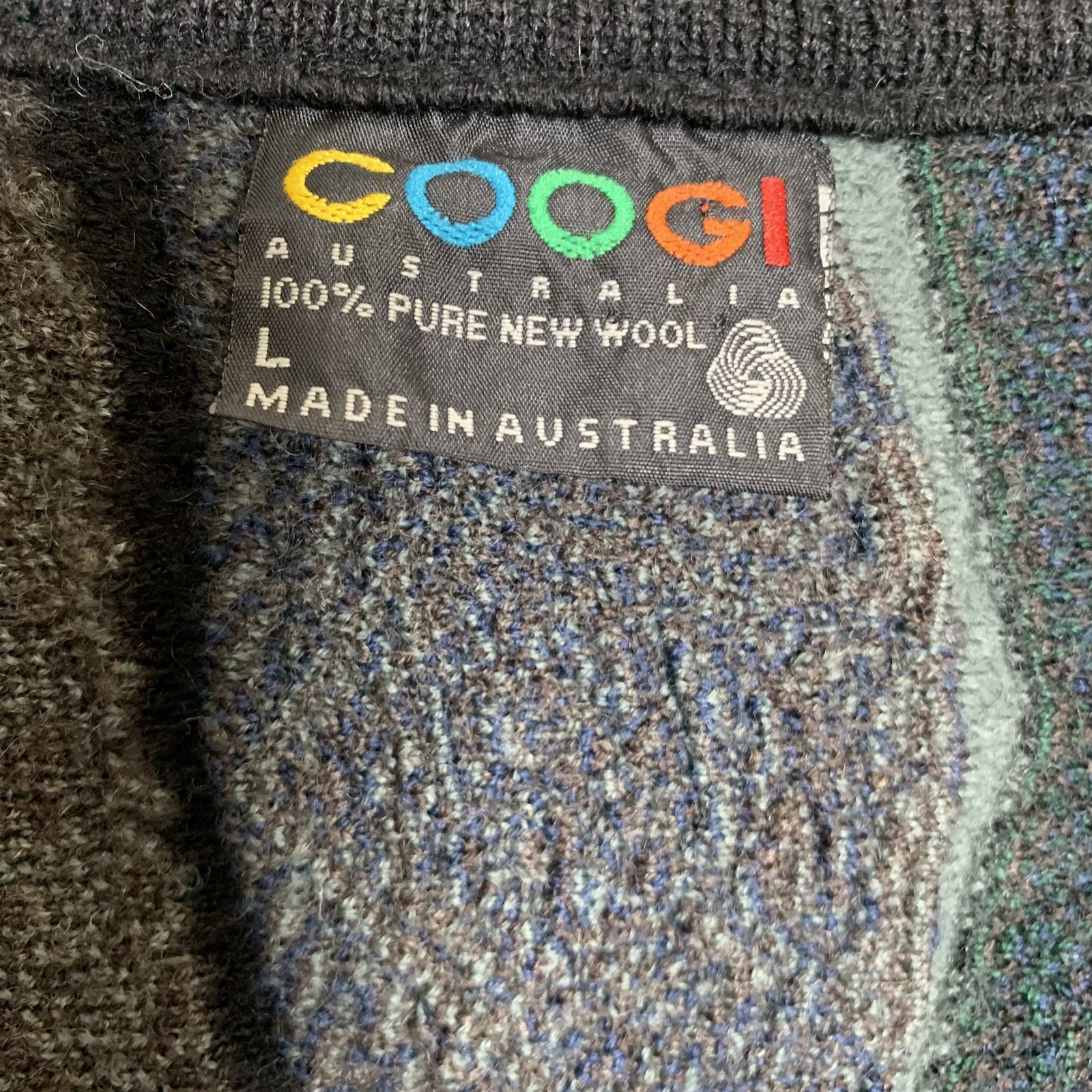 GOOGI – Men’s Pure New Wool Multicolor 3D Knitted Cardigan Sweater – Size: L