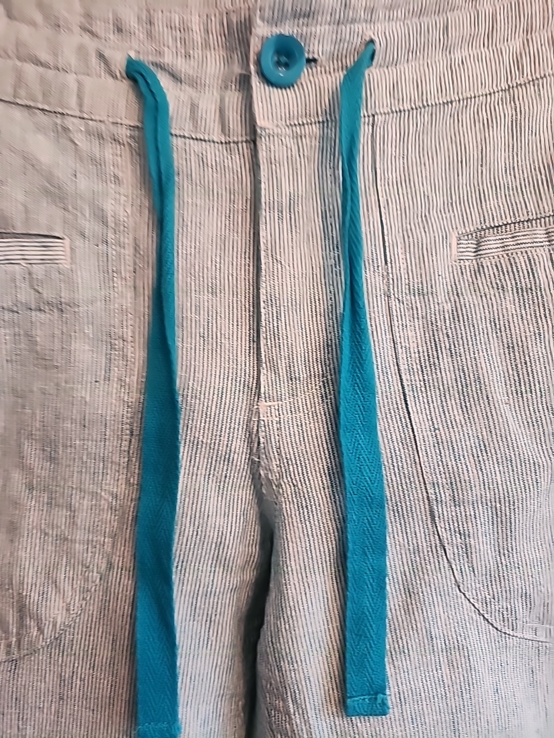 Freedom Trail By Kyodan Aqua White Pinstripe Linen Cotton Pants Womans Small