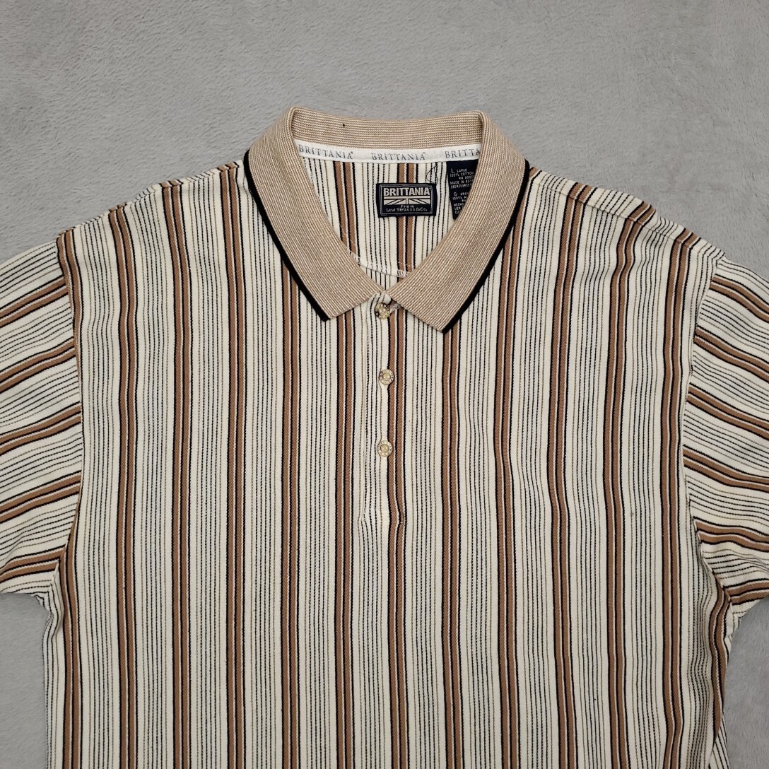 Vintage Brittania Levis Straus Shirt Mens L Brown Striped 100% Cotton Y2K 90s