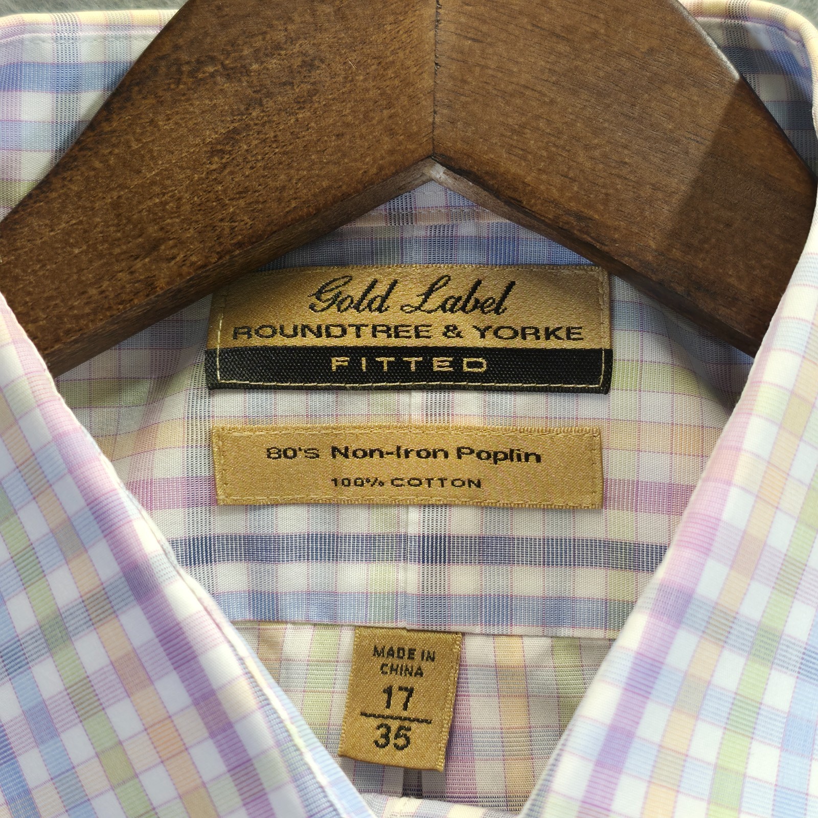 Roundtree & Yorke Gold Label Men’s Fitted Non-Iron Poplin Dress Shirt Sz 17/35