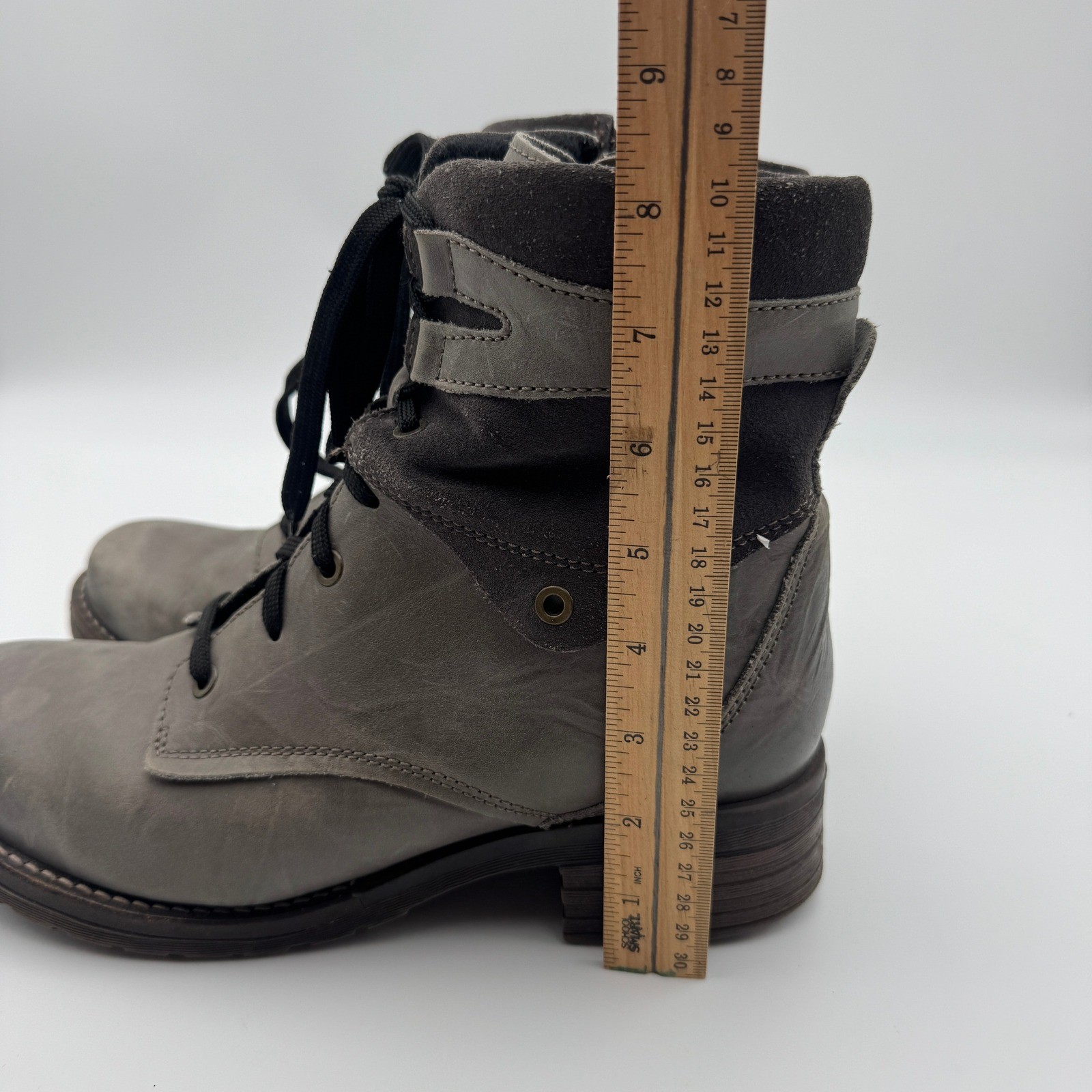 Dromedaris Kara Grey Leather Suede Trim Combat Ankle Boots Womens 41 Portugal