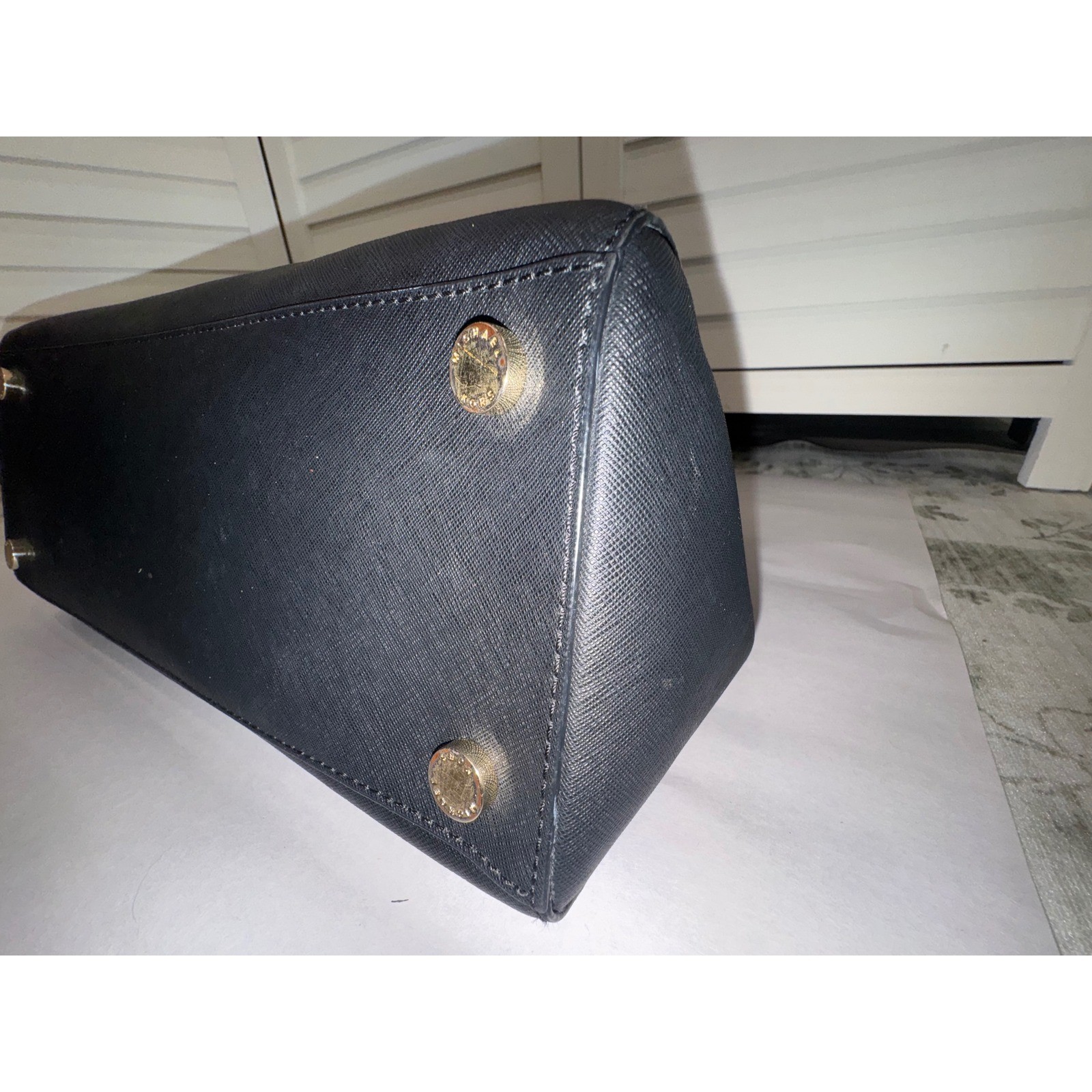 Michael Kors Savannah Satchel Women Black Saffiano Leather Gold Hardware Large