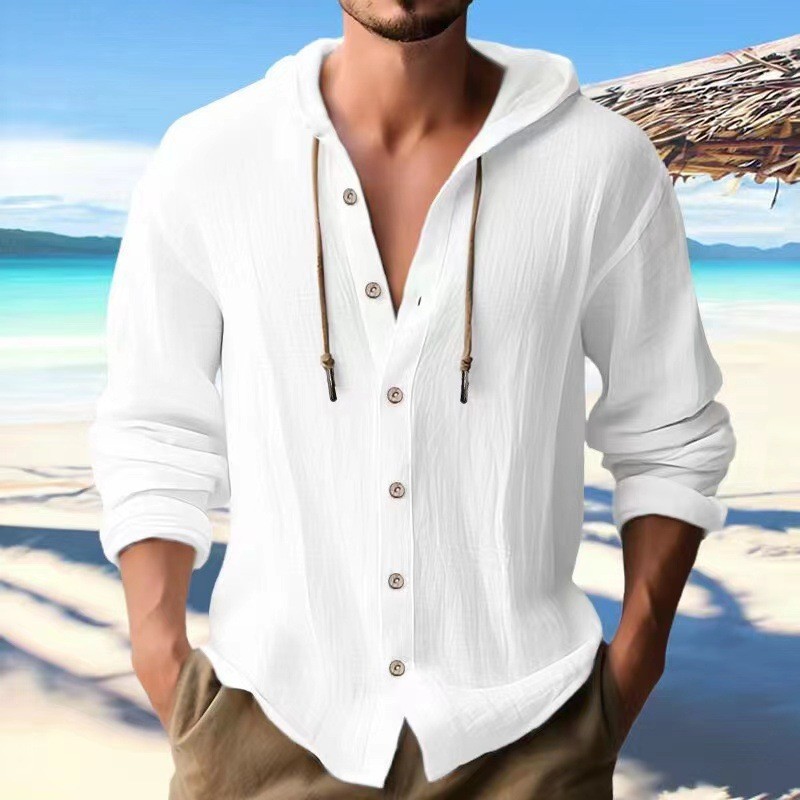 Men’s sports and leisure long sleeved shirt hooded sweatshirt beach T-shirt
