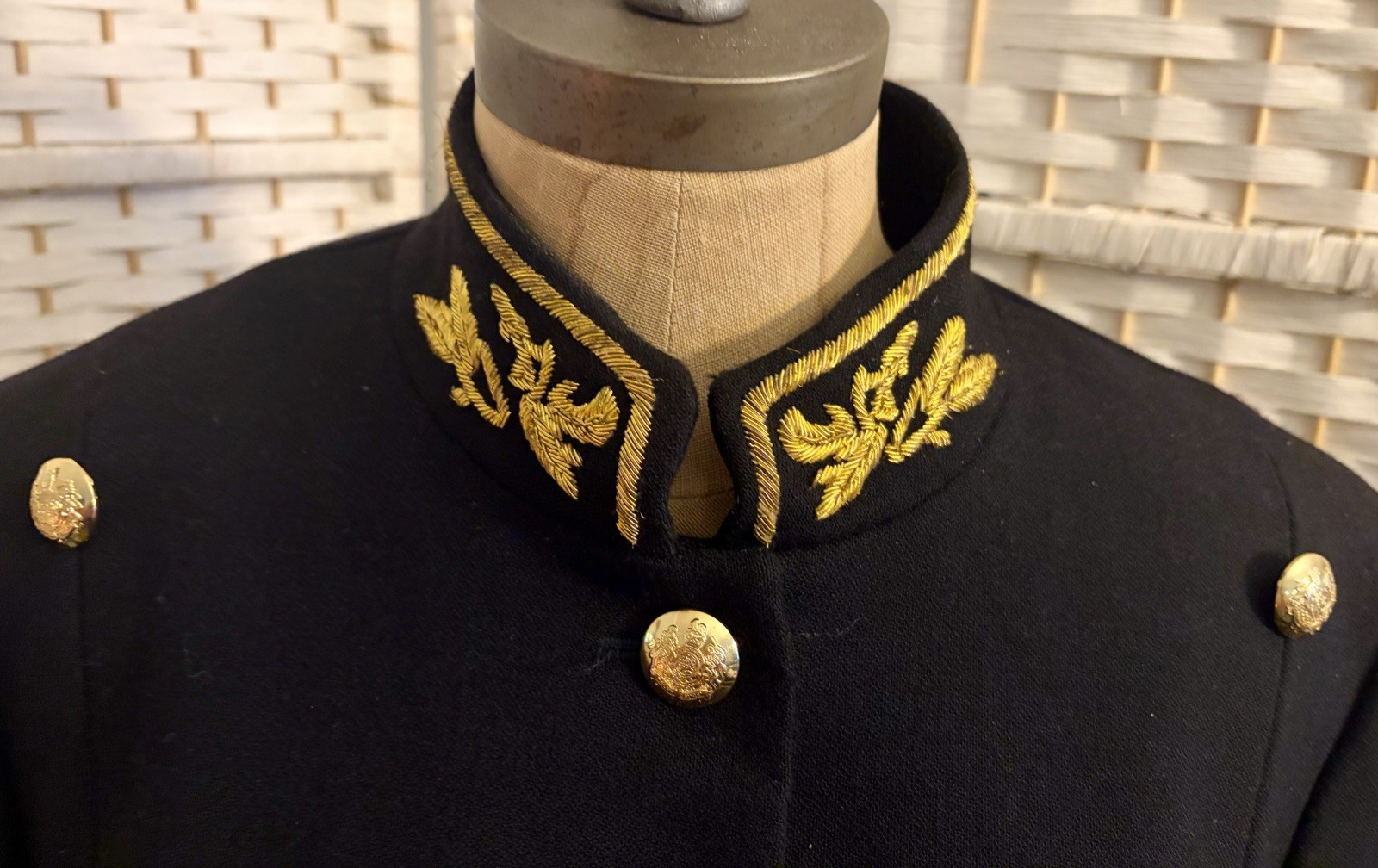 Vintage Ralph Lauren 100% Wool Military Peplum Gold Embossed Buttons, Embroidery