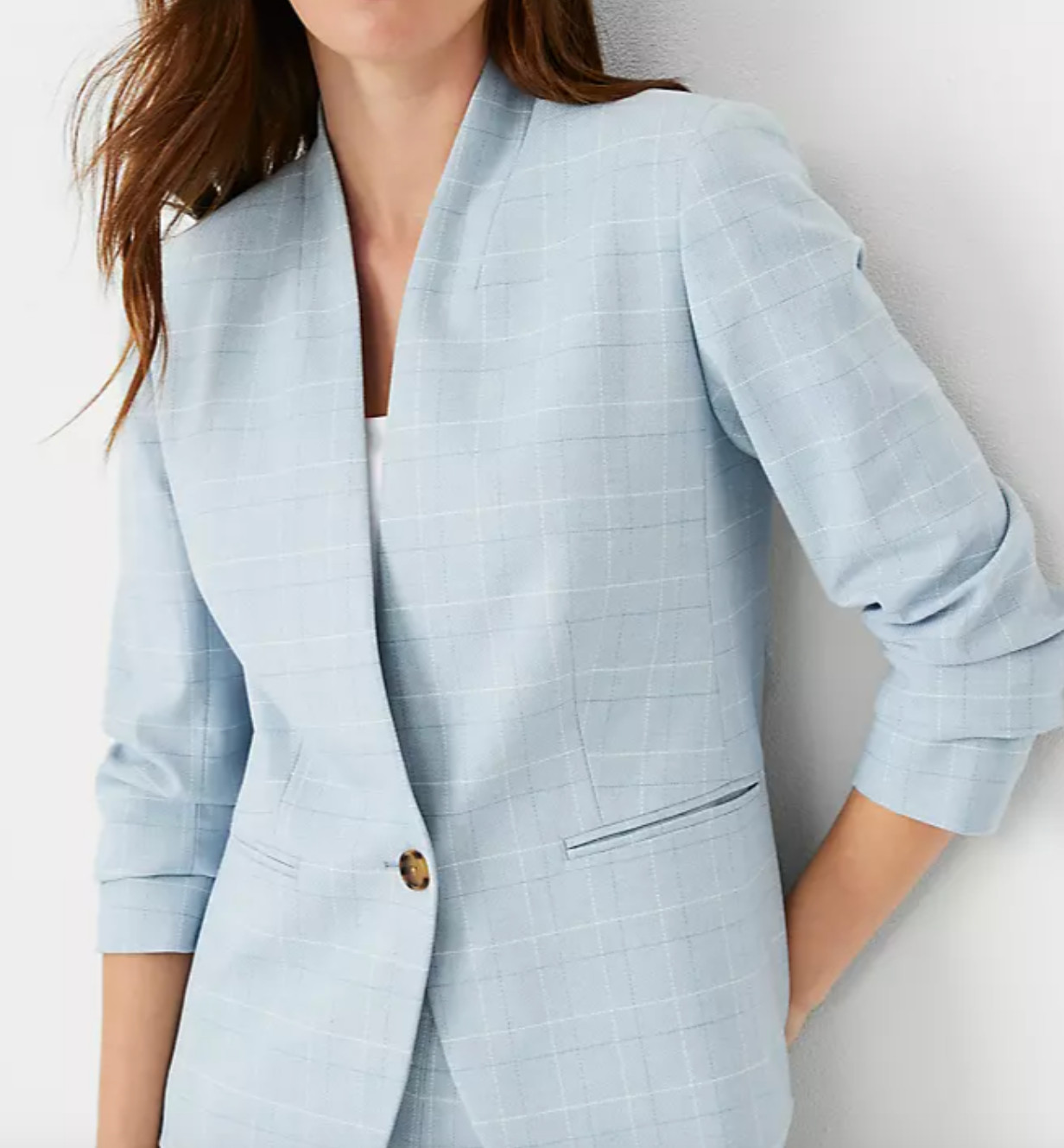 NEW ANN TAYLOR BLUE THE CUTAWAY WINDOWPANE BLAZER JACKET SZ 16