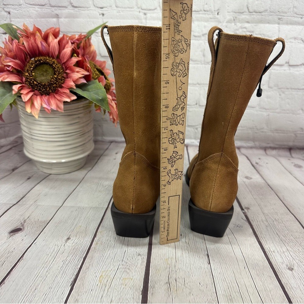 NWT no box BIANCO camel Brown Suede Western Ankle Boots sz 36 EU