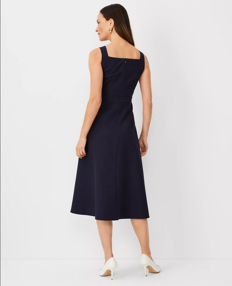 NEW ANN TAYLOR $149 NIGHT SKY STRETCH COTTON SQUARE NECK MIDI DRESS SZ 14