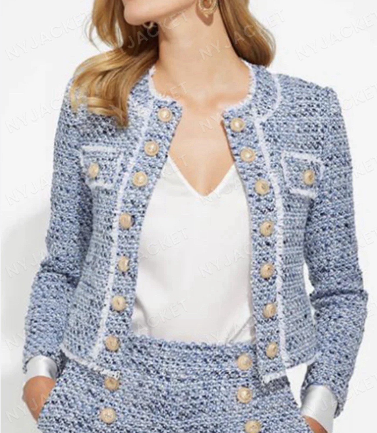 Generation Love Karson Tweed Jacket Blue Melange Size M NWT