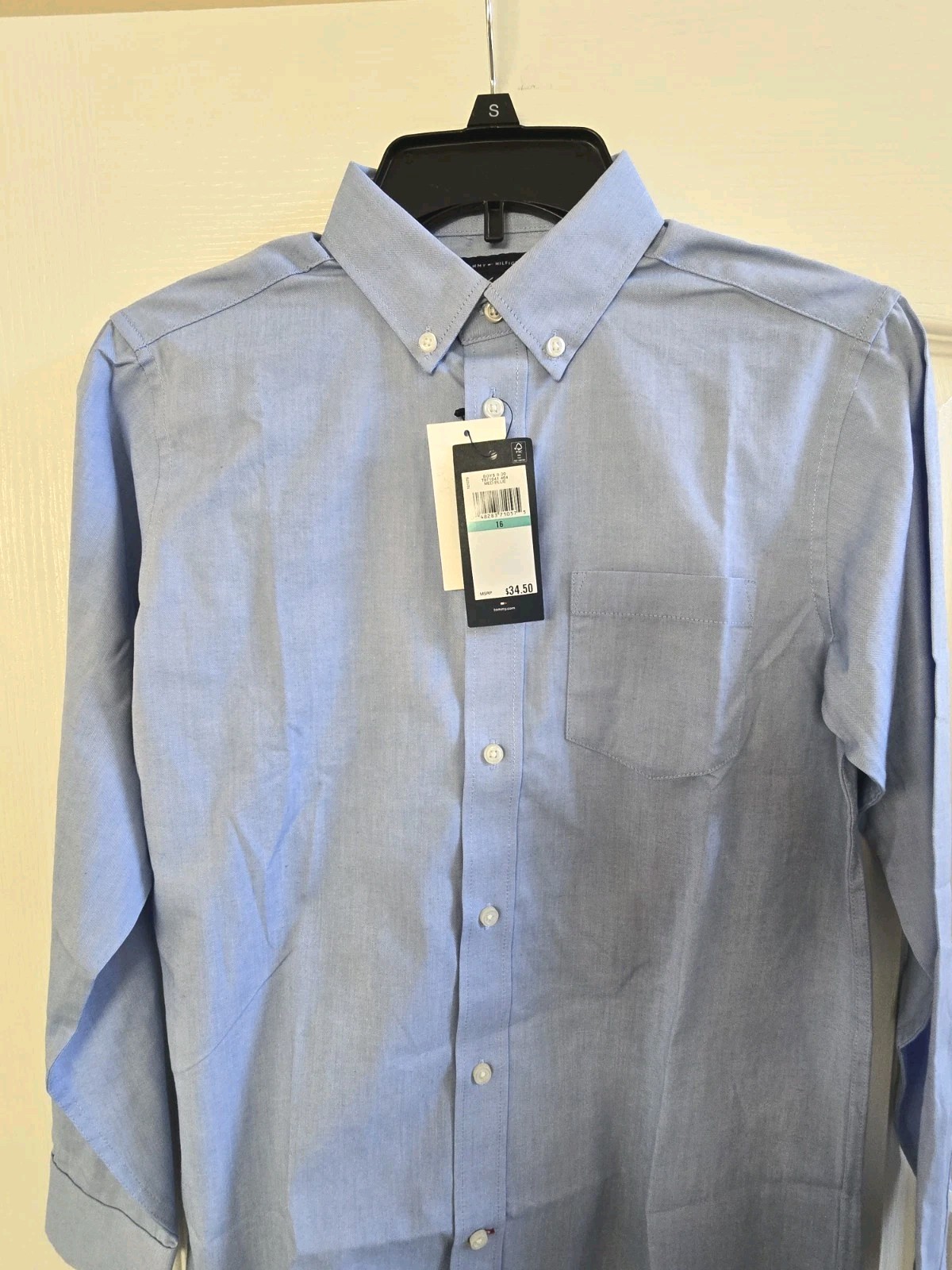 Tommy Hilfiger Boys Med Blue Button Up Dress Shirt Size 16 Regular NEW